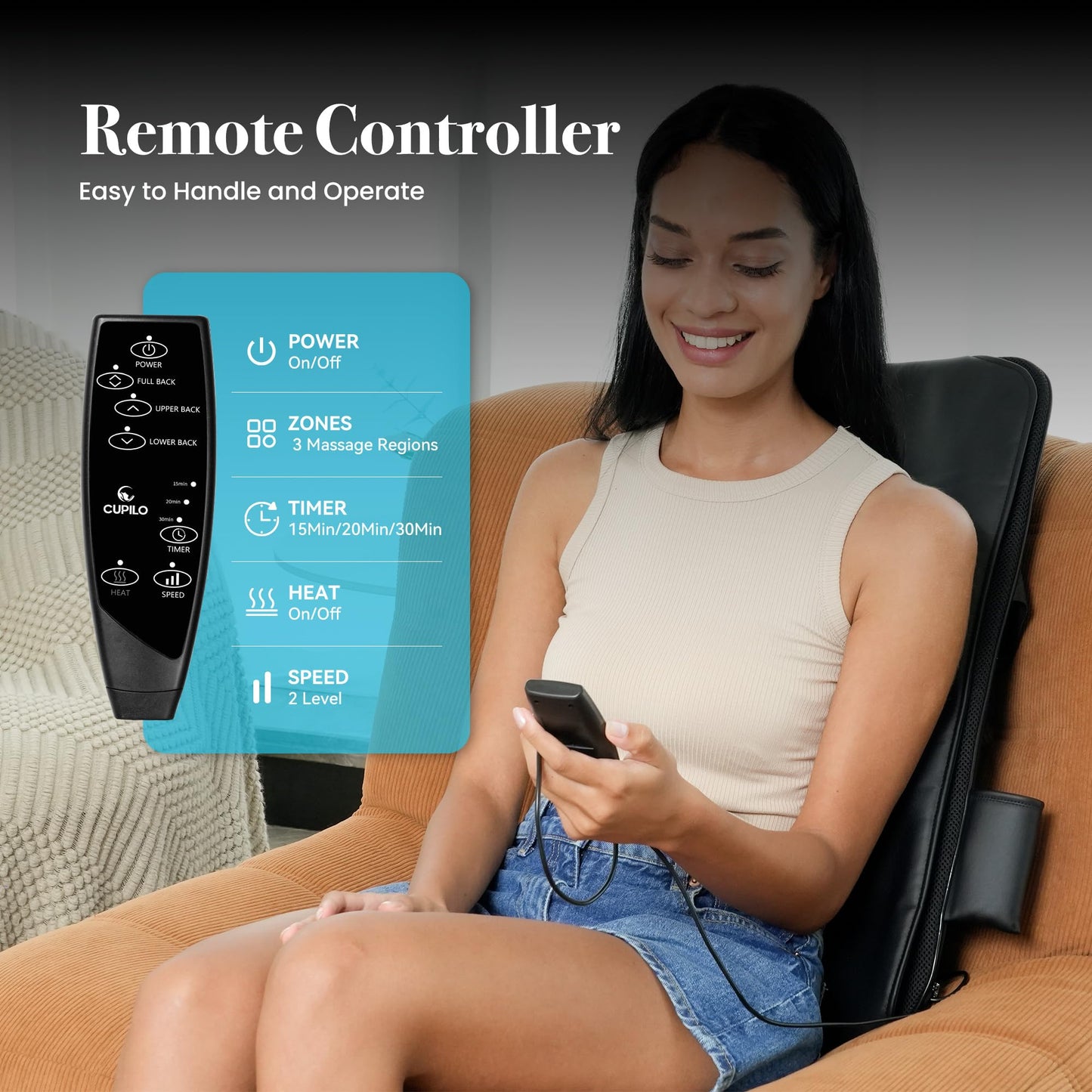 CuPiLo Shiatsu Back Massager for Pain Relief - 3D Kneading Massage Chair Pad for Back,Deep Tissue Kneading Massage Seat Cushion for Home or Office,Ideal Gifts for Men Women