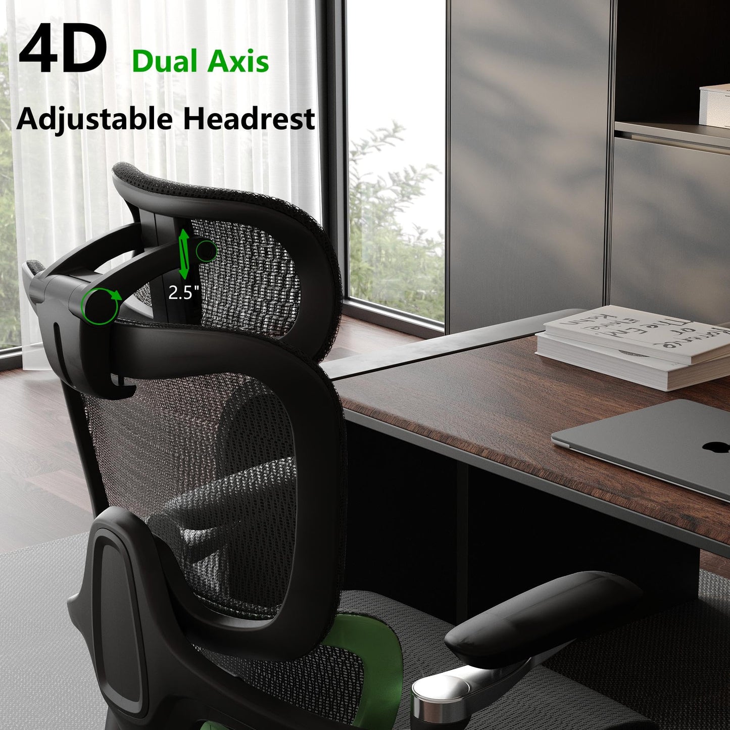 chirvana Ergonomic Office Chair, Mesh Home Office Desk Chair with Adaptive Lumbar Support, Gaming Chair with Headrest, 5D Armrest,90-130°Tilt, BIFMA Certified, Model Zen (Green)