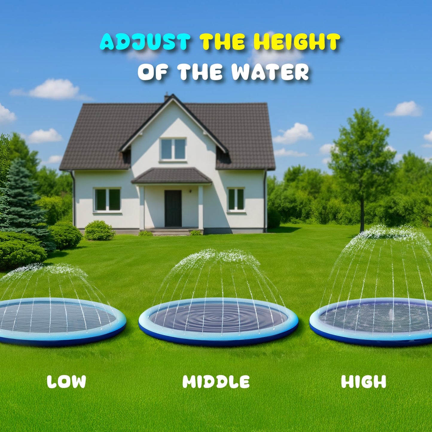 COMMOUDS Splash Pad for Kids and Dogs, Non-Slip Sprinkler Pad Thicken Pool Summer Outdoor Water Toys, Backyard Fountain Play Mat for Baby Toddlers Boys Girls Pet(67Inch)