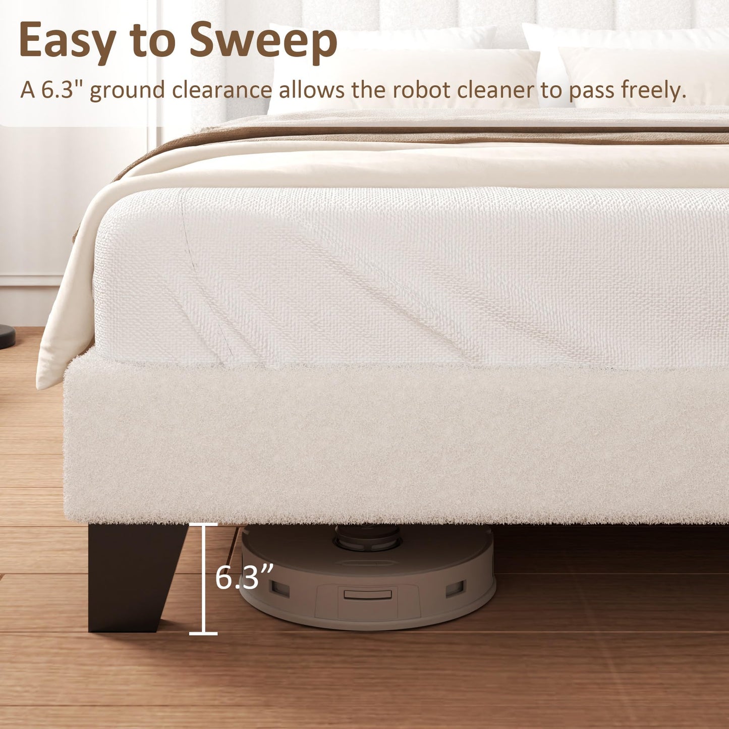 wirpexhowak King Bed Frame with Headboard Upholstered Platform Bed Frame with Teddy Velvet Headboard, Wooden Slats Support/Wing Edge Design/No Box Spring Needed/Easy Assembly, Beige King