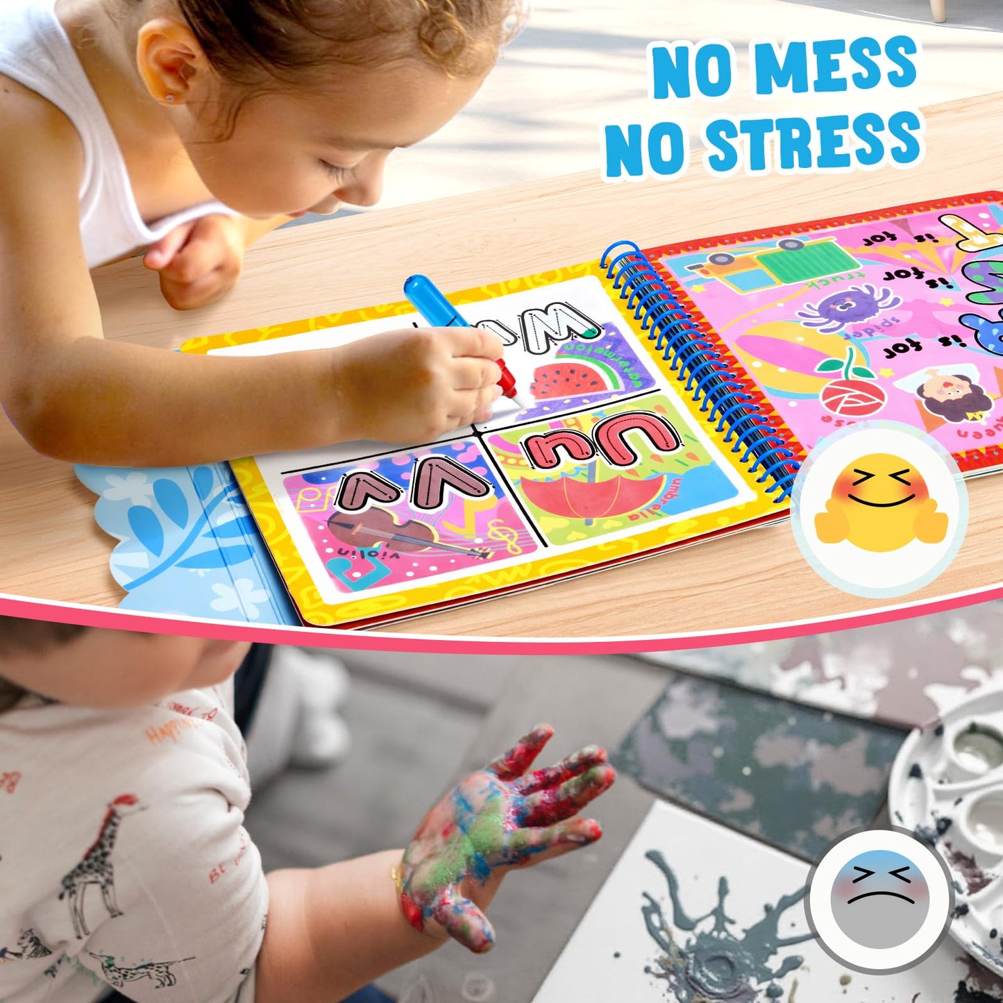 JoyCat Alphabet Water Coloring Book for Toddlers 3-5, Reusable 14 Activity Pages with Water Pen for No-Mess Drawing, Preschool Alphabet Learning Letter Tracing Toys, Toddler Boys Girls