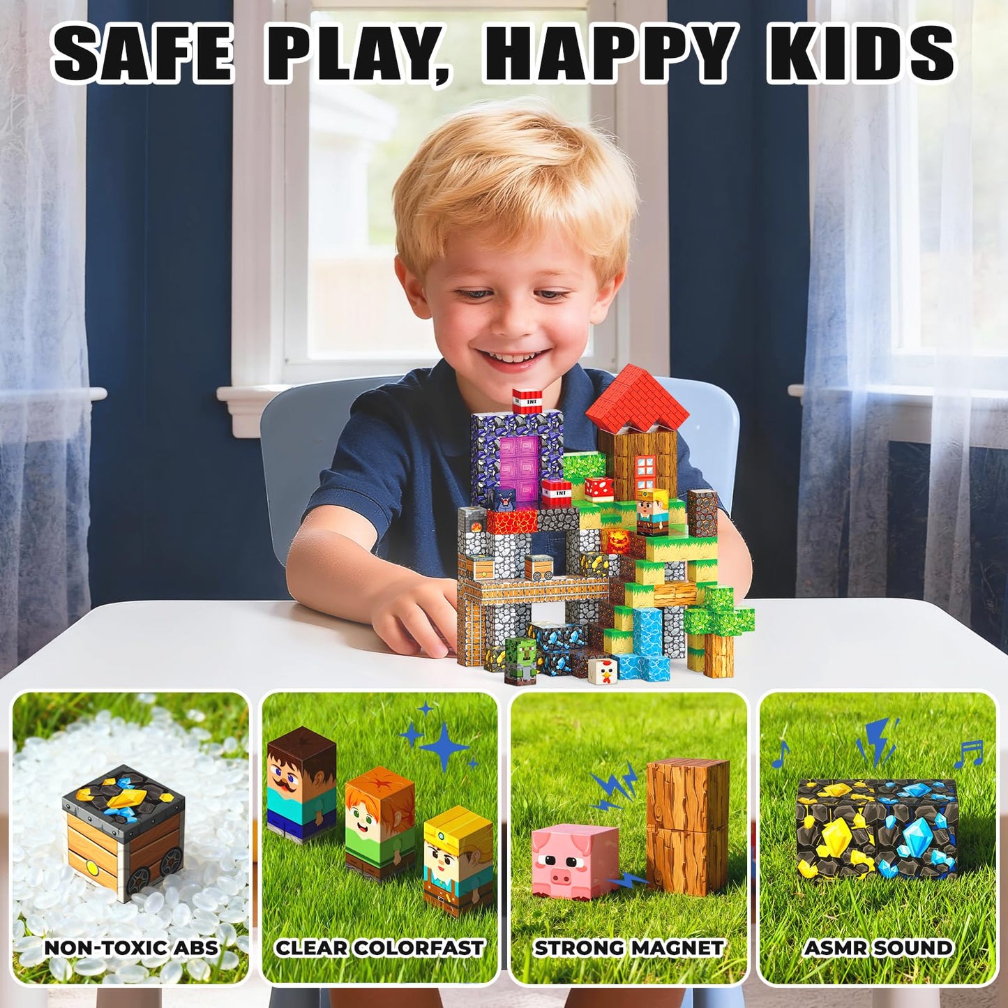 SSAWER Magnetic Blocks, 400PCS Magnetic Building Blocks, Stacking Magnets for Kids, Sensory Toy for STEM Constructions Magnet Blocks for Boys Girls Age 3+, Christmas Birthday Gifts
