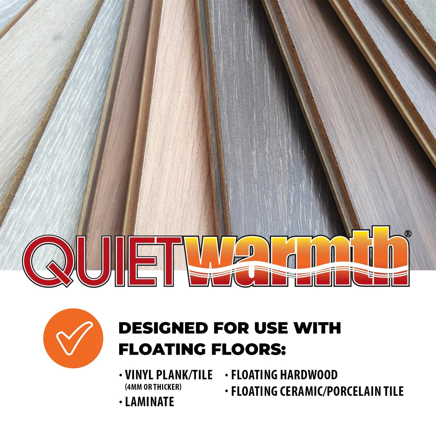 QuietWarmth Float QWARM1.5X10F240 Radiant Floor Heating Mat for below Laminate, Wood, Luxury Vinyl Floating Flooring- Cuttable Mat Size 1.5’x10' 240 Volt (Covers 15sf)
