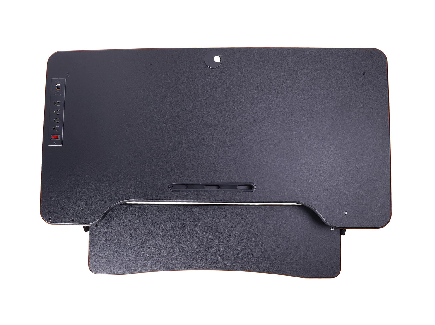 Rocelco 46" Electric Standing Desk Converter with AC Outlet USB Charger - Motorized Height Adjustable Sit Stand Up Triple Monitor Riser - Tabletop Workstation Large Keyboard Tray - Black (R EDRB-46)
