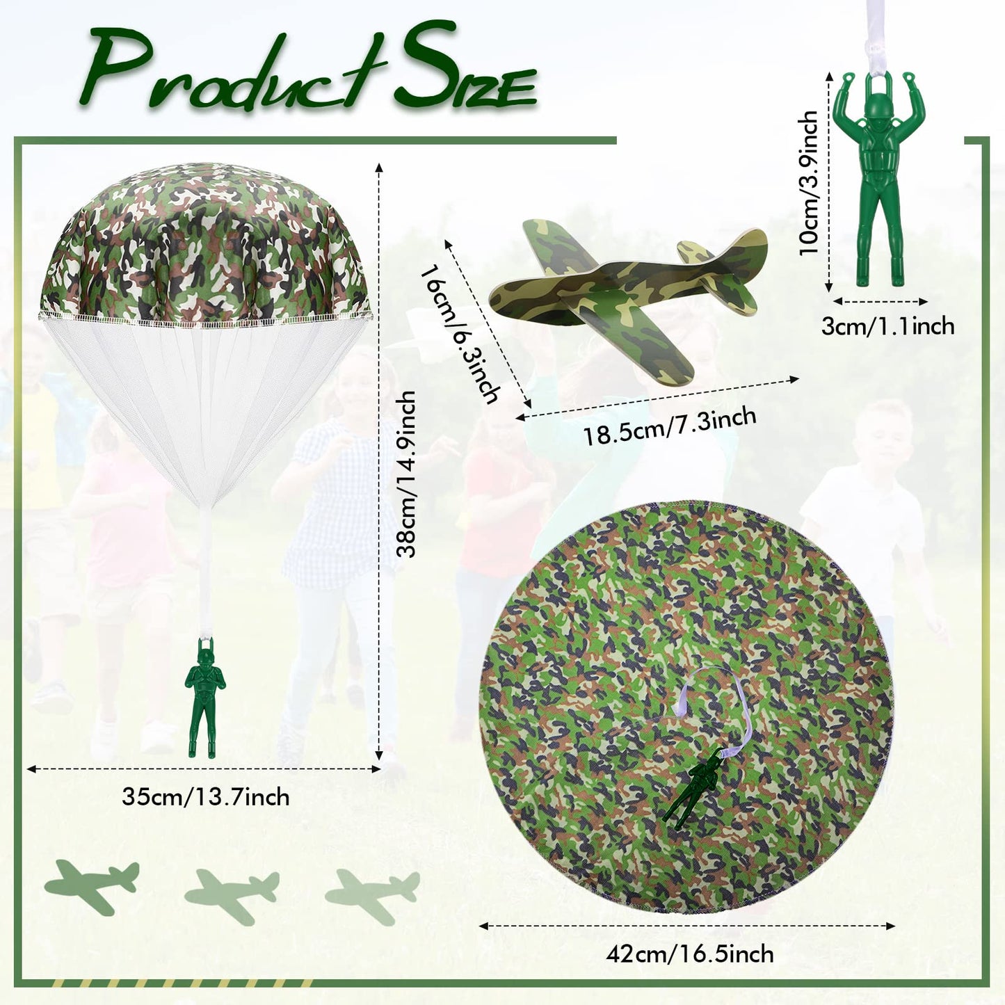 Jerify 20 Pcs Parachute Toys and Camouflage Foam Airplanes Set, Parachute Army Men Toys for Kids Army Hand Throwing and Foam Glider for Boys Gifts Outdoor Party Favors (Camouflage)