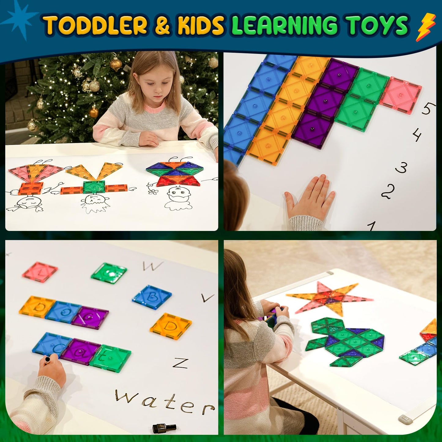 Magnetic Tiles Toddler Toys Magnetic Building Blocks for Kids Ages 3-12 STEM Educational Toys for Girls & Boys Sensory Toys for Kids with Autism Classroom Must Haves Outdoor Toys