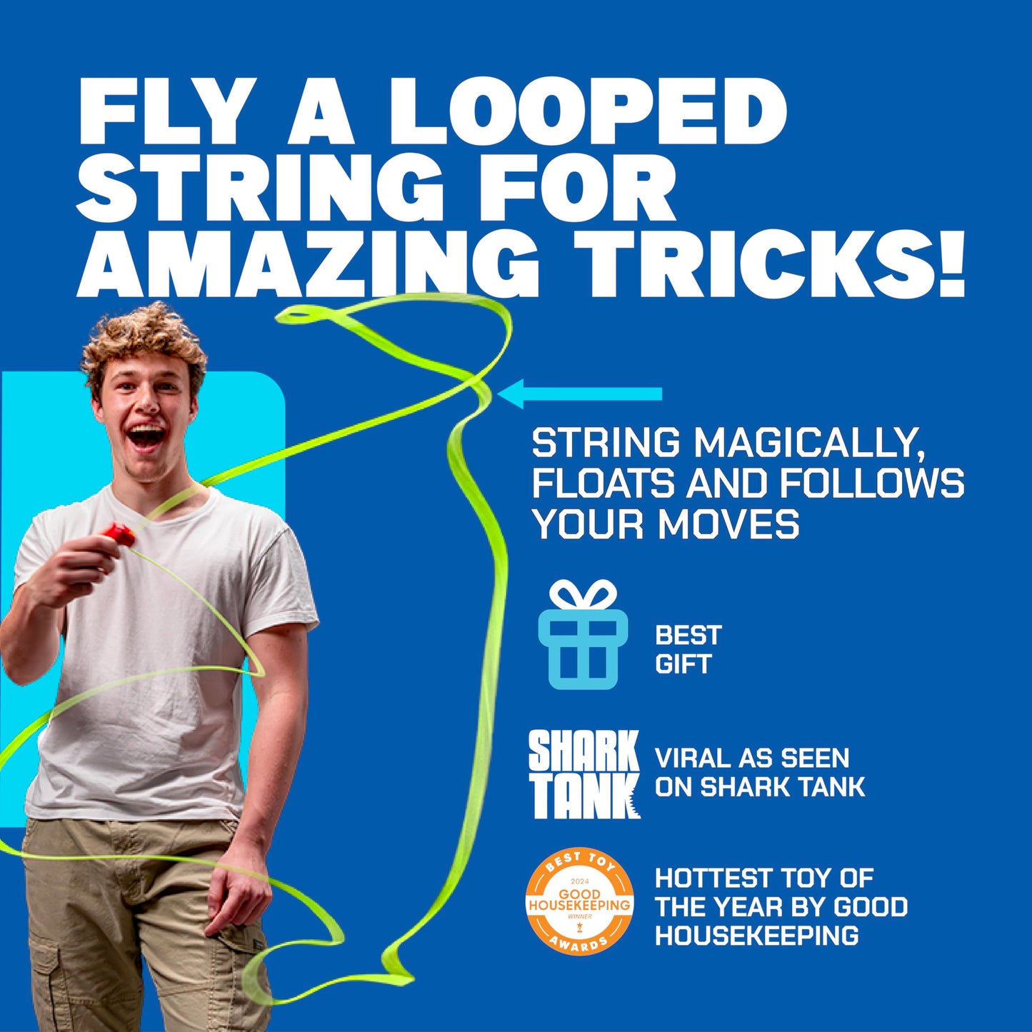 ZipString Original - As Seen on Shark Tank - Classic Rope Launcher Toy, Perfect for Kids & Adults - Fly a String Loop in The Air for Endless Tricks & Fun, Wonderment Awaits, Aesthetic Aqua