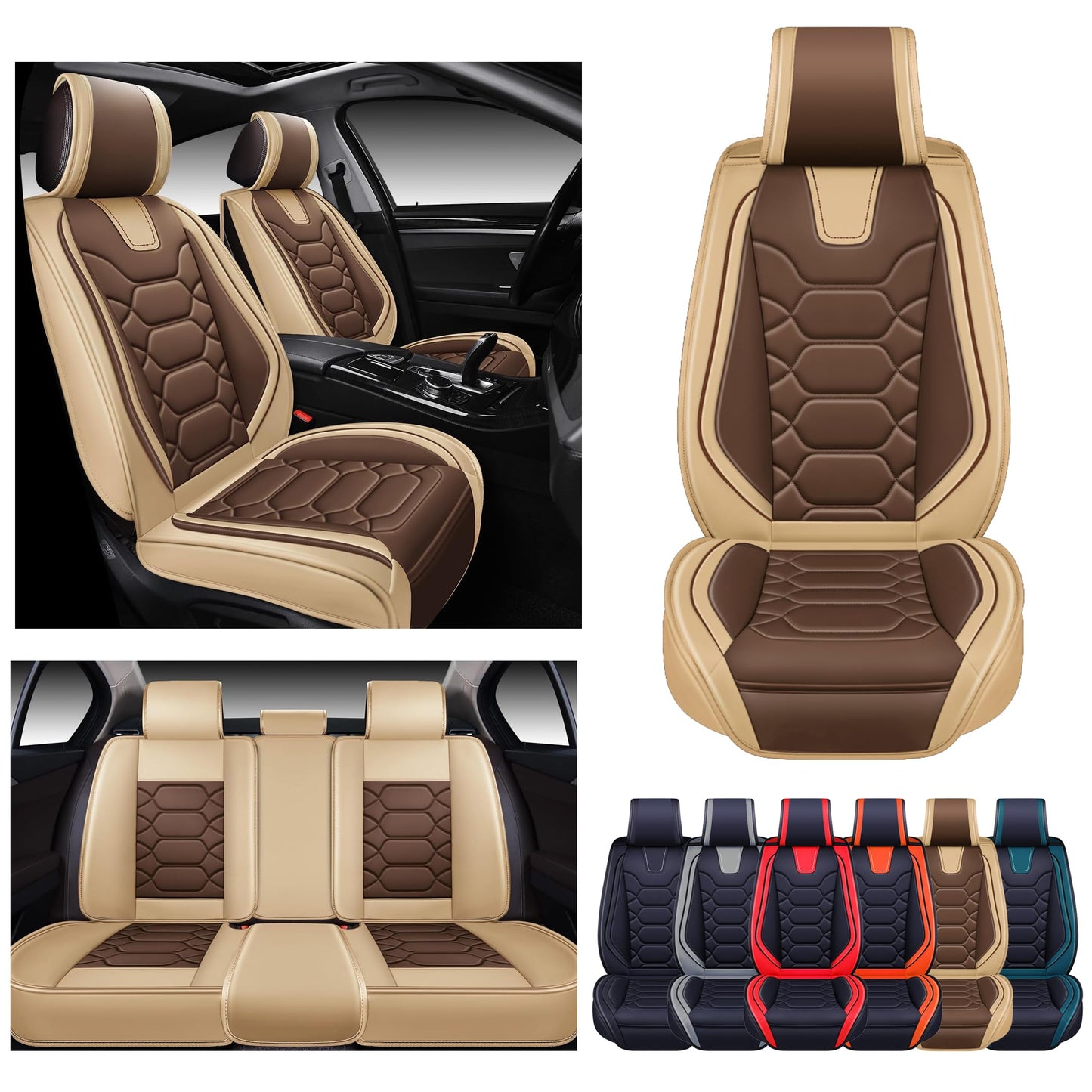 OASIS AUTO Car Seat Covers Full Set, Waterproof Faux Leather Seat Covers for Cars Universal Fit for SUV, Truck, Sedan, Black Premium Car Seat Protector with Front & Back Cushions