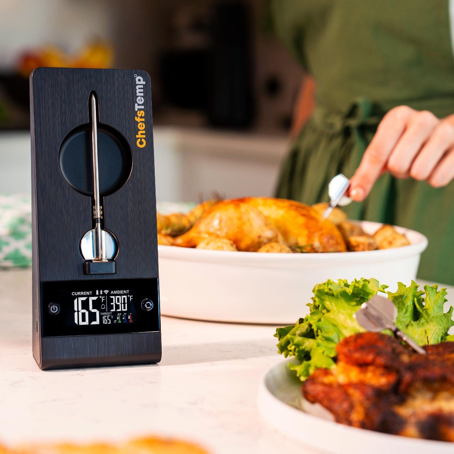 ChefsTemp ProTemp 2 Plus Needle Probe Wireless Meat Thermometer with Temperature Controller Unlimited Range Bluetooth & WiFi Enabled Smart Cooking Smoker Grilling BBQ Oven Kitchen (Stand + 1 Probe)