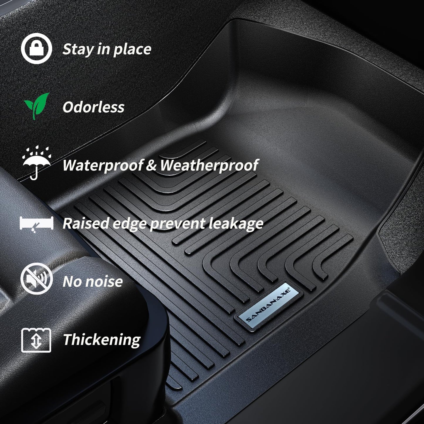 SANBAN-AXE Floor Mats for 2021-2024 2025 Chevrolet Suburban 7 Seats (2nd Row Bucket Seats)（not fit 8 Seats）/ GMC Yukon XL(Only XL) & Trunk mat TPE Floor Liners & Cargo Liner for Chevy