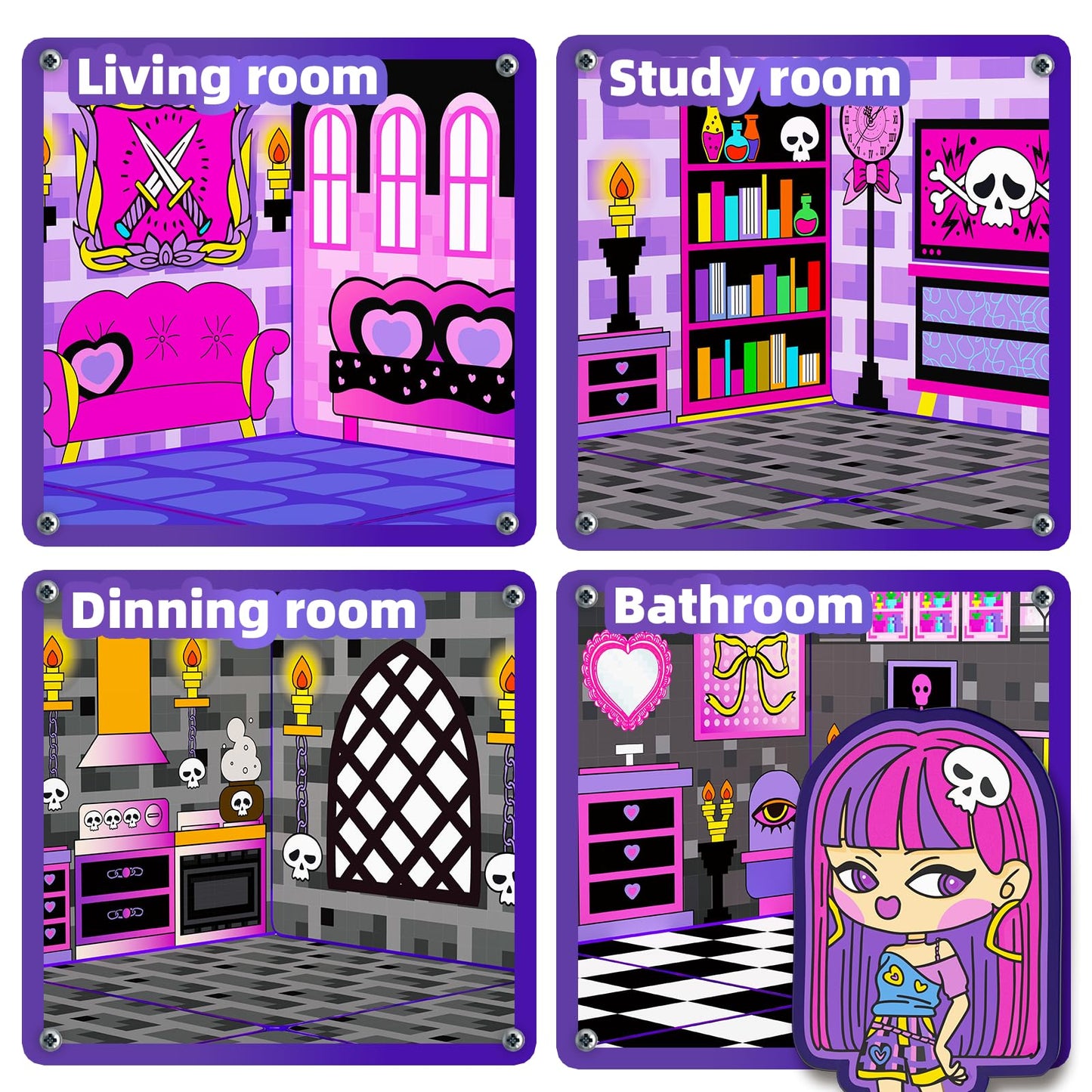 GobiDex Magnetic Tiles Doll House Building Toys, Monster Magnetic Blocks for Kids Ages 3-8,STEM Magnet Toys Birthday for 3+ Year Girls,Haunted Castle Playset
