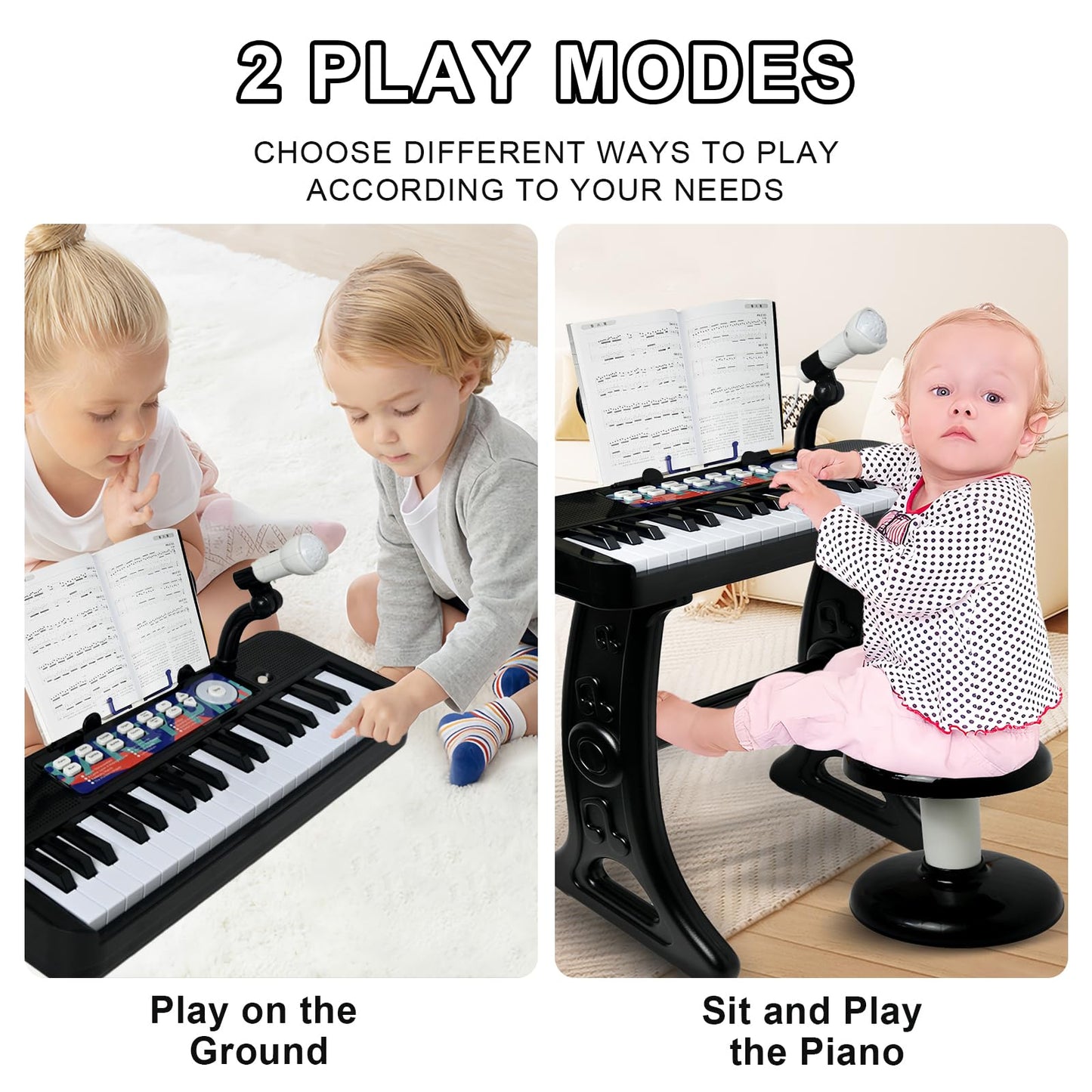 Love&Mini Piano Toy for Kids - 37 Keys Piano Keyboard Toy with Stool and Microphone, Black Electronic Musical Instrument Birthday Gift for Kids 3 4 5 6 7 8 Years Old Boys and Girls
