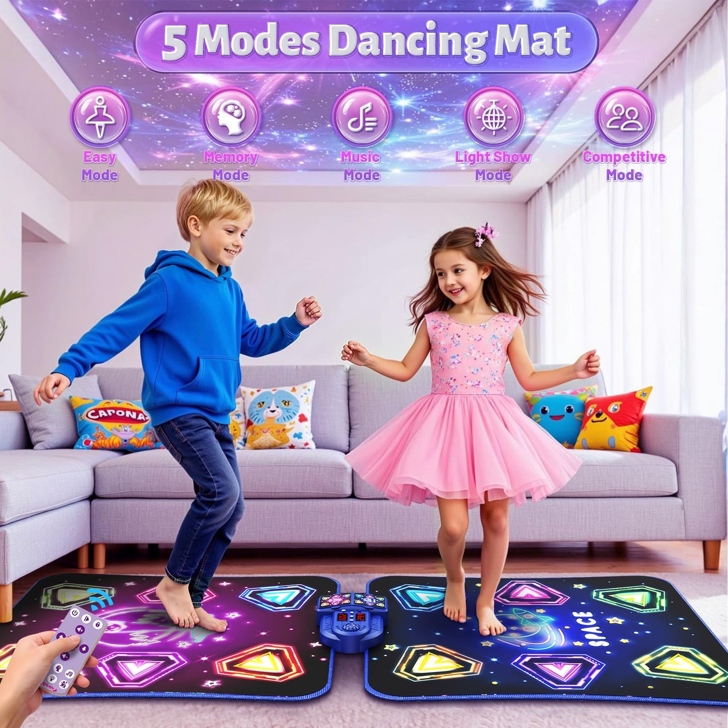 WAYKEE Dance Mat Toys for 3-12 Year Old Kids, Kids Dance Mat with Light-up 12-Button & 5 Game Modes, 2 Player Electronic Dance Pad Toys, Birthday Xmas Gifts for 3 4 5 6 7 8 9 10+ Year Old Girls Boys