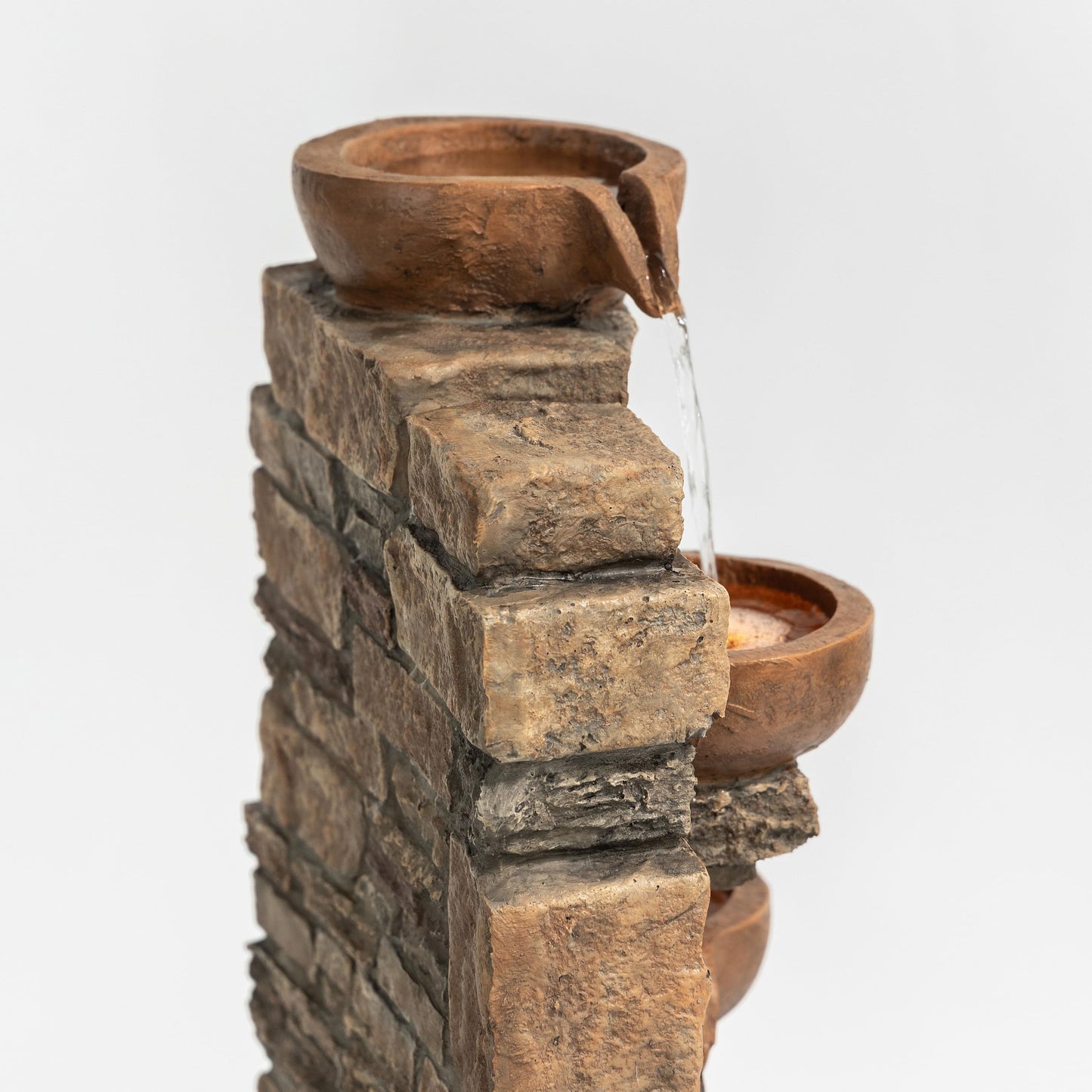 Teamson Home 28.5" Outdoor 4-Tier Stacked Stone Cascading Water Fountain with LED Lights, Brown