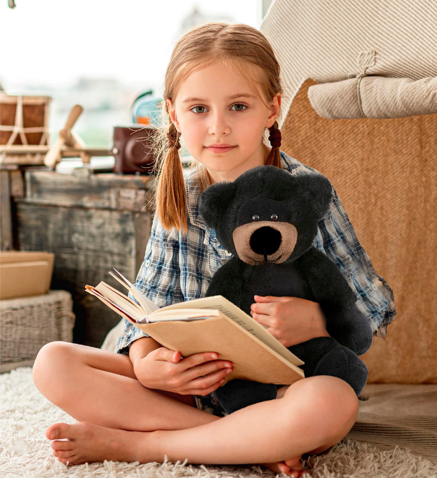 DolliBu Plush Black Bear Stuffed Animal - Soft Huggable Long Leg Black Bear, Adorable Playtime Plush Toy, Cute Wildlife Cuddle Gift for Kids and Adult - 10.5 Inch