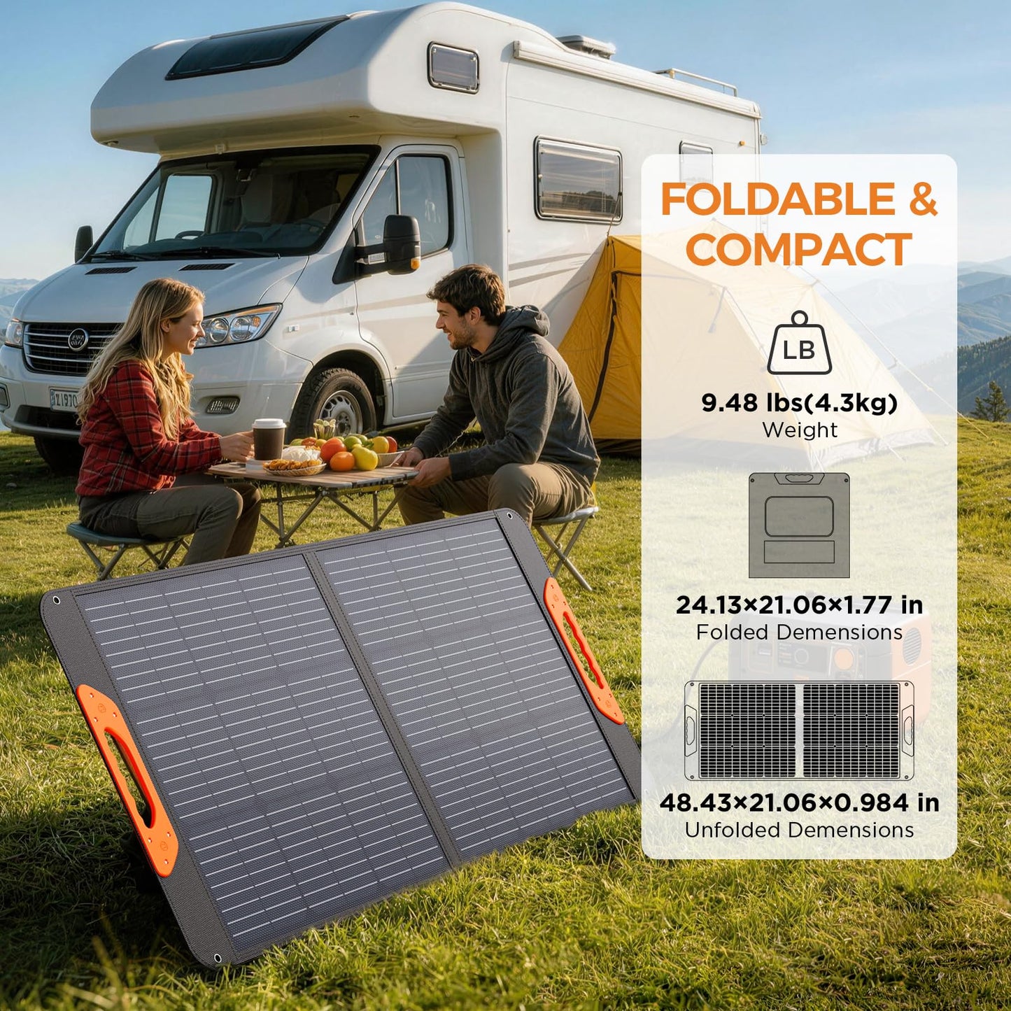 ZOUPW 100W Portable Solar Panel with 5-in-1 Cable,23.5% Efficiency Mono Foldable Solar Charger for Jackery 300/Ecoflow River/Anker Solix,IP67 Waterproof Offgrid Power for Camping RV Battery Backup