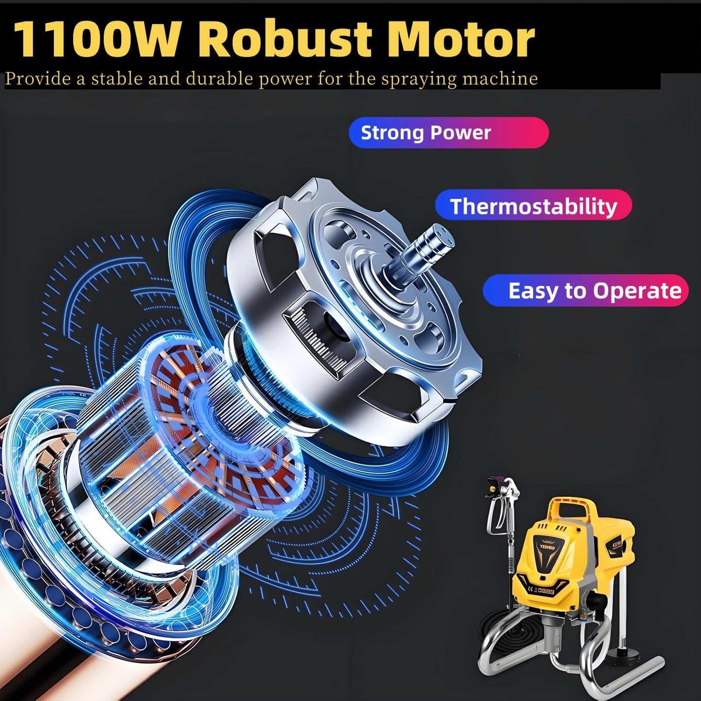 Airless Paint Sprayer for House Painting,1100W High Efficiency Airless Sprayer with Low Overspray,3300PSI Paint Sprayer for Home Interior Fence DIY Garage,DIY Handyman