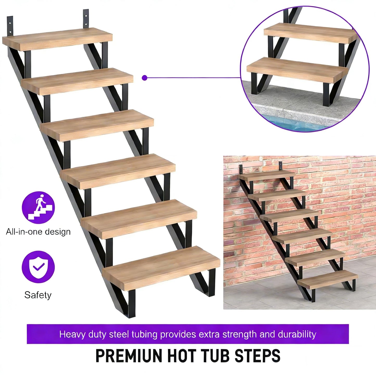 2 Packs Black Metal Stair Step Stringers, 9-Step for Deck Height 72 Inches Stair Stringer for Outdoor Wooden Tread