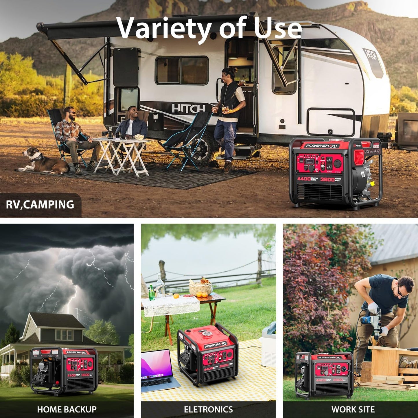 4400-Watt Dual Fuel Portable Inverter Generator, PowerSmart Gas Powered, CO-Sensor, Lightweight & Quiet for Home Use and Emergency Backup, Camping, EPA Compliant