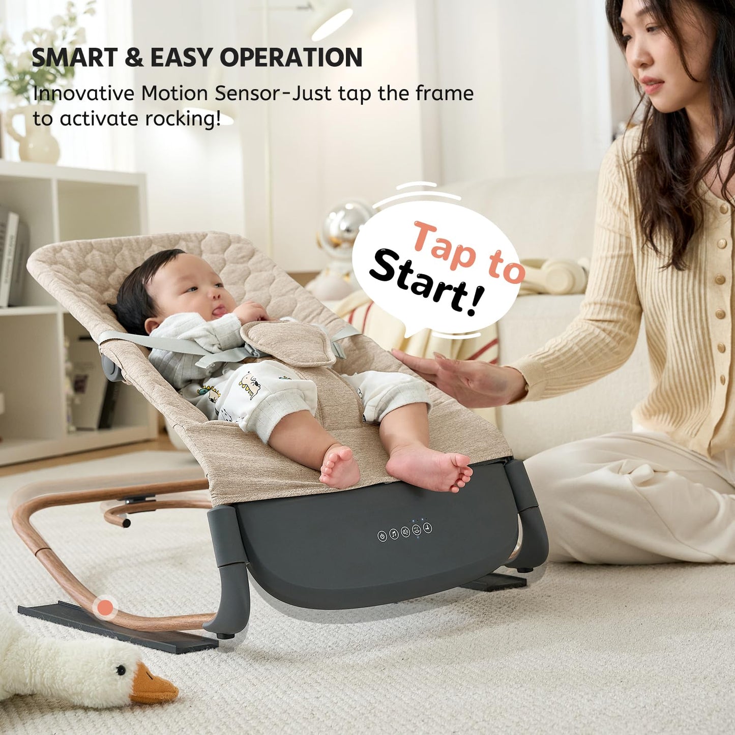 VaVaSoo Electric Baby Rocker to Toddler Chair, Automatic Motion with Smart Touch-Start, 3-Level Recline & 8 Melodies, Portable Infant Seat up to 40lbs, ASTM Certified (Battery Type-C Powered)