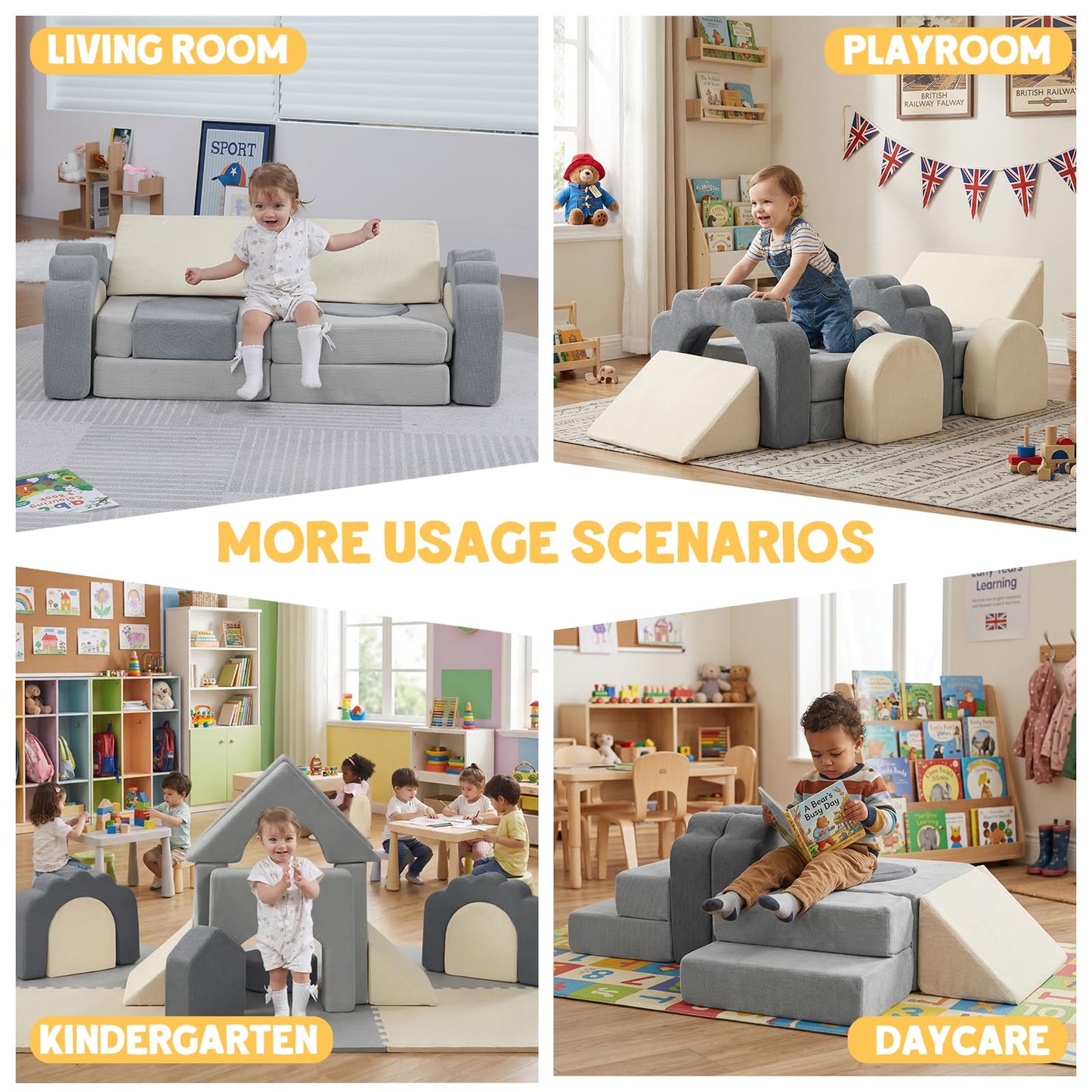 13 Pieces Foam Climbing Blocks for Toddlers 1-3|Kids Floral Soft Play Climbing for Indoor,Infant Modular Crawing Toys with Washable Cover for Playroom,Bedroom,Nursery and Preschool,Gray & Beige