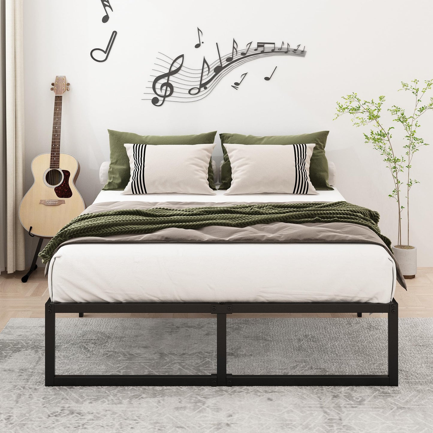 Lutown-Teen 16 Inch California King Bed Frames No Box Spring Needed Heavy Duty Metal Cal King Platform for Mattress Foundation, Noise Free, Easy Assembly, Black
