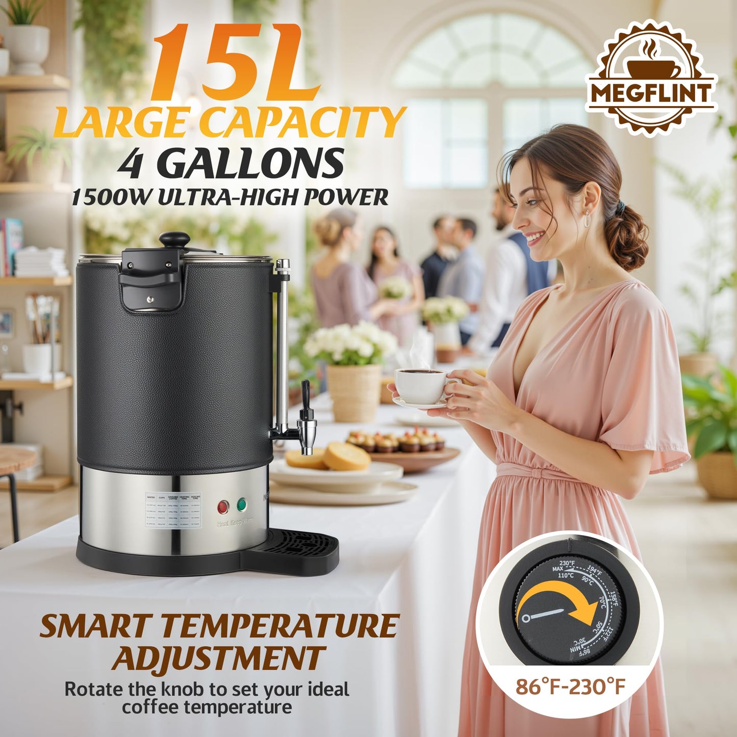 100 Cup Coffee Maker Machine Urn - Large Percolator Pot Dispenser With Double-Wall Stainless Steel, Quick Brew, Stays Hot - Also for Water, Tea, Beverage at Events & Catering Commercial Coffee Urn