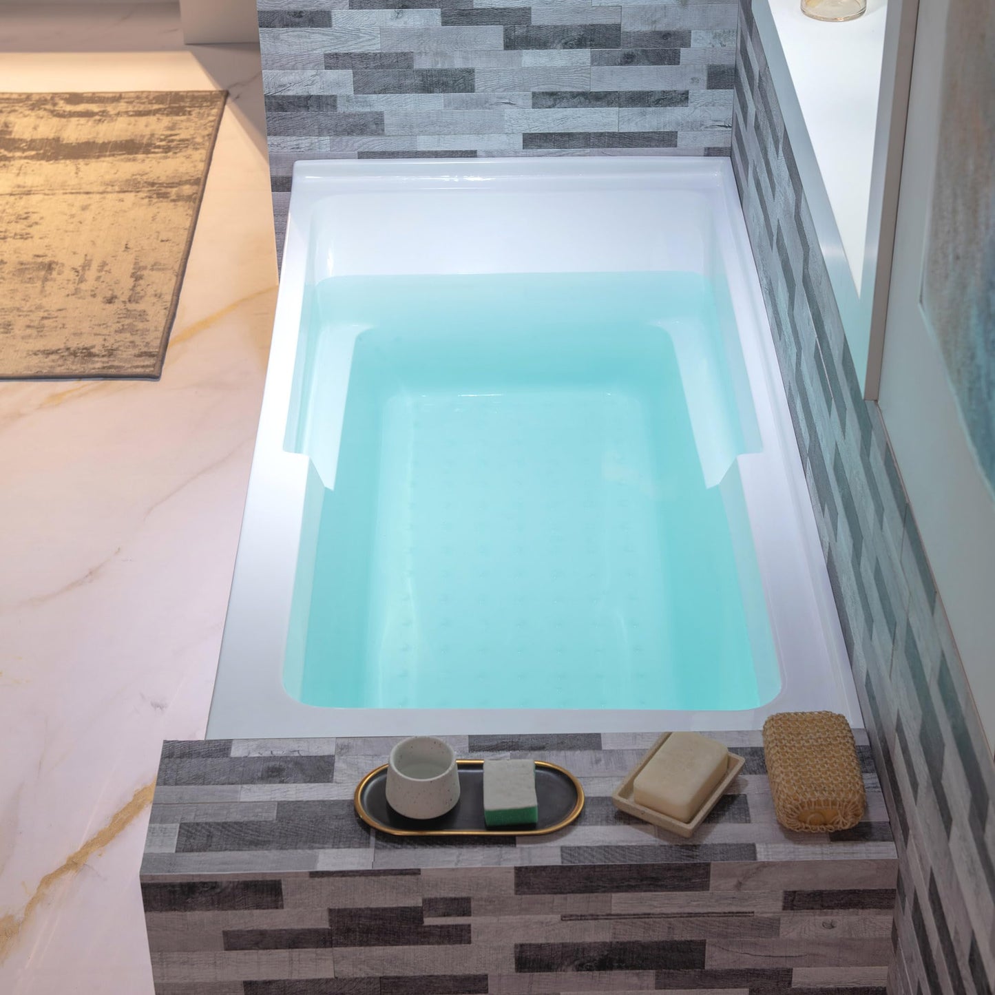 WOODBRIDGE 60" Acrylic Rectangular Alcove Soaking Bathtub in White with Right Drain, Brushed Nickel Pop-Up Drain Included BA6030R