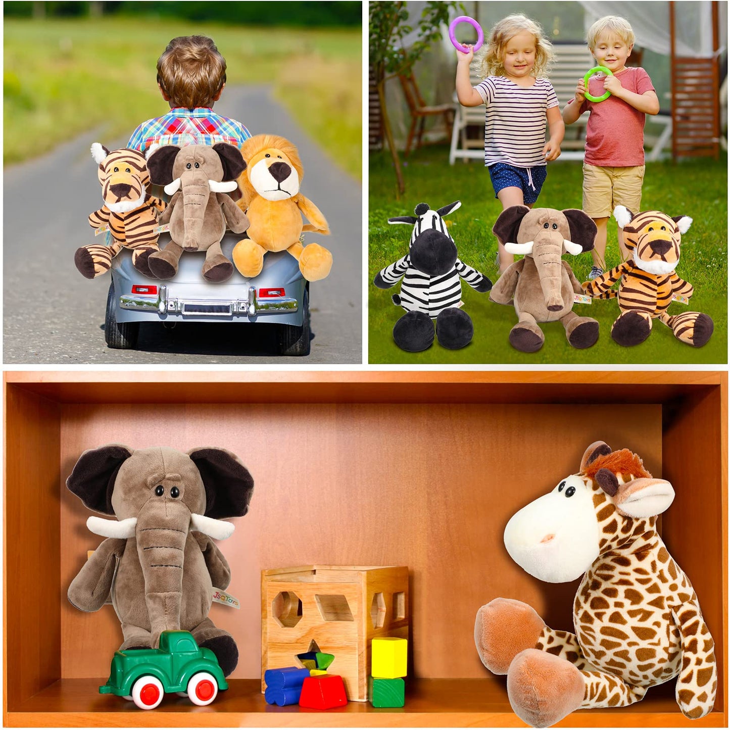 HyDren 12 Pieces Safari Stuffed Animals 11.8 Inch Jungle Animal Toys Set Boys Girls Plush Forest Animals Lion Elephant Zebra Giraffe Tiger Monkey for Zoo Animal Party Teacher Student Award