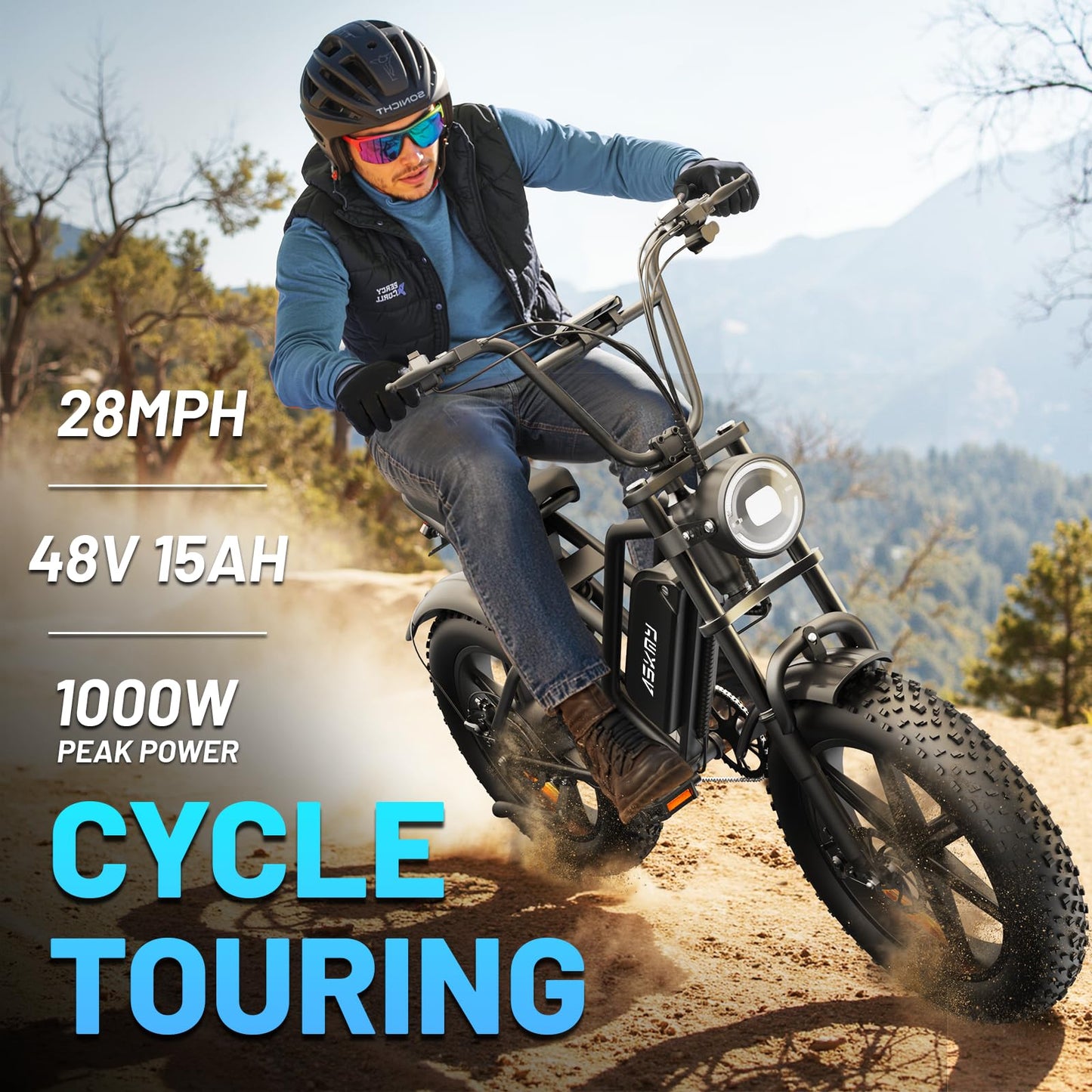 RPINT Electric Mountain Bike with 1500W Peak Motor Ebike, 28MPH and 40-60 Miles PAS Range, Electric Bicycles with 48V 15Ah Removable Battery, 20" Fat Tire Dirt E Bike for All-Terrain