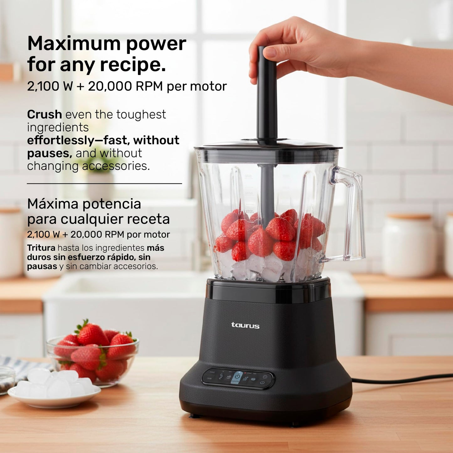 High-Performance Countertop Blender – 1500W Professional Power, 8 Presets, 64oz Tritan Jar, Self-Cleaning, Smoothie & Hot Soup Maker for Home & Kitchen, Blaze by Taurus