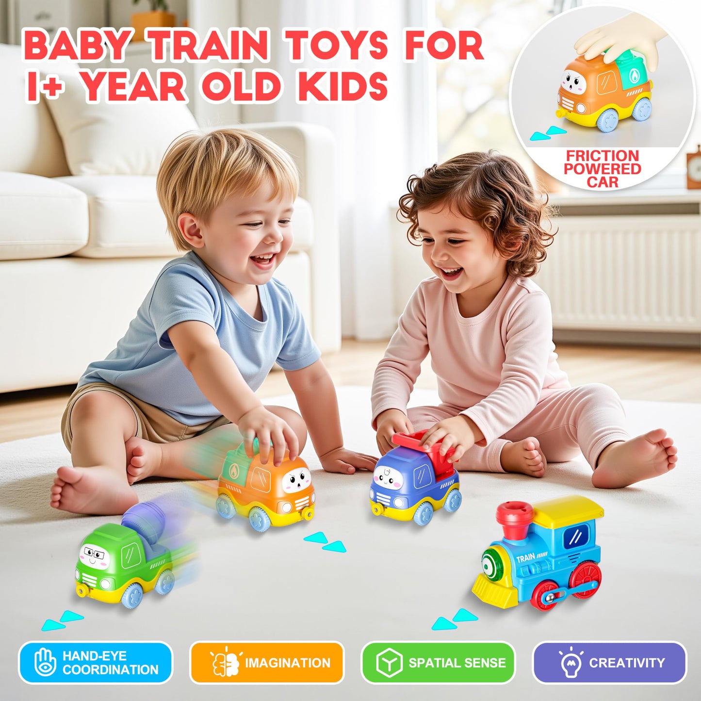 Funwee Steam Track Train Set for Toddlers, Magnetic Connection Train Toys w/Lights & Sounds, Electric Cartoon Choo Choo Train, Toy Train Christmas Birthday Gift for Toddlers 2 3 4 5+ Boy Girl (Blue)