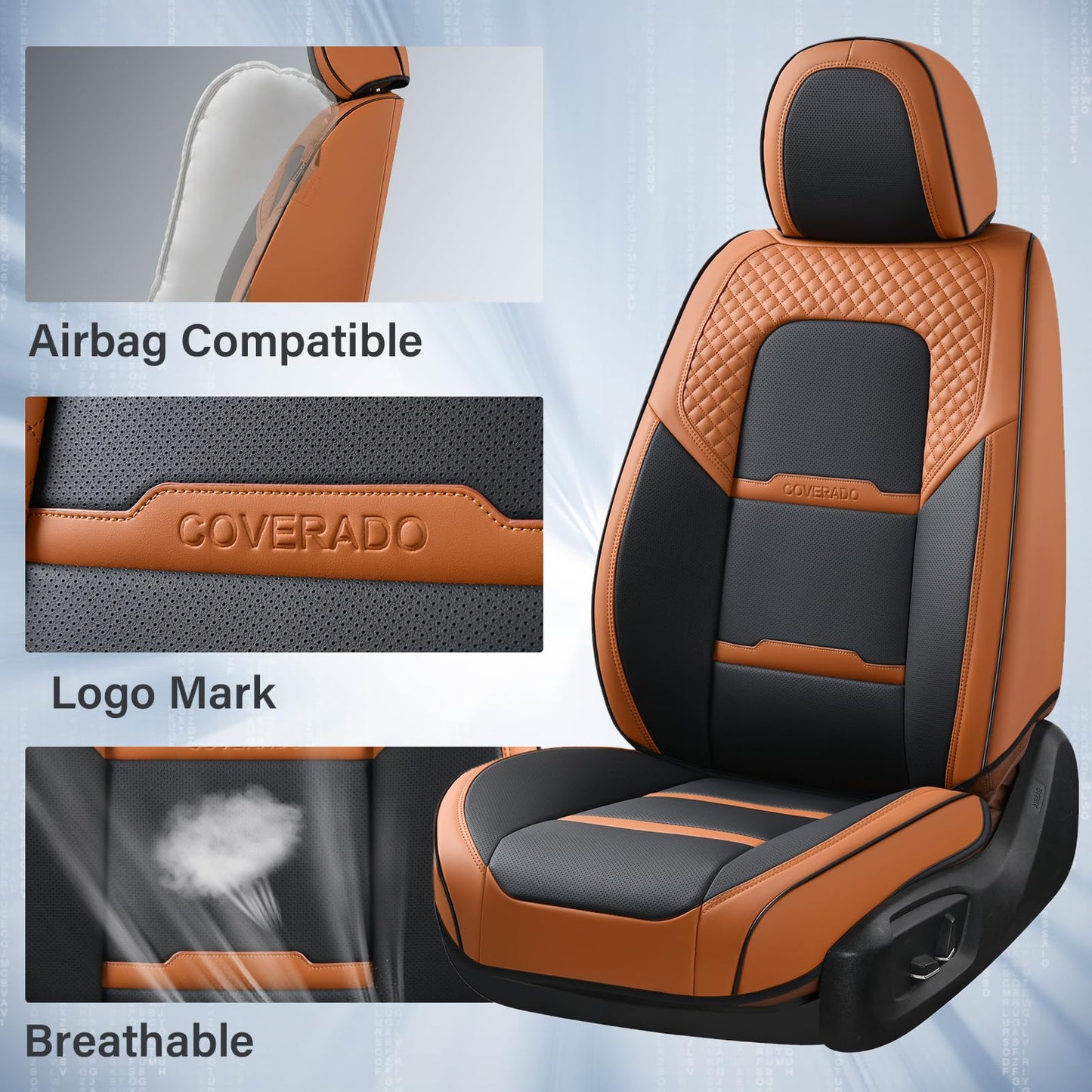 Coverado Car Seat Covers Full Set, 5 Piece Car Seat Protector with Removable Headrest, Nappa Leather Breathable Front Rear Seat Cushion Side All Wrapped Universal Fit Truck Automotive Most Cars Brown