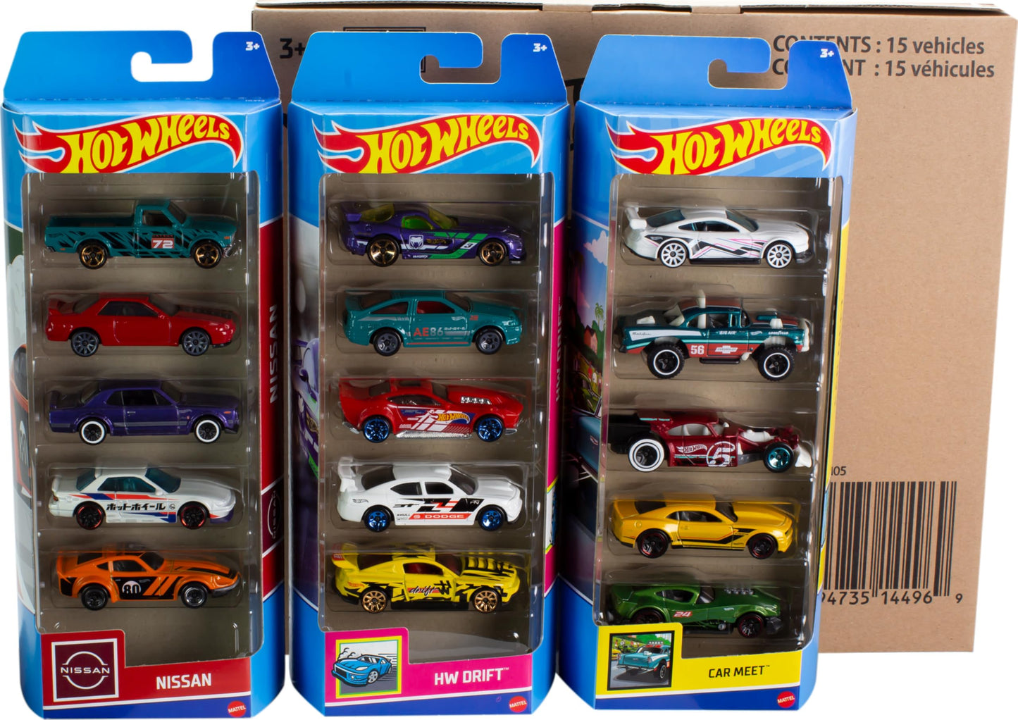 Hot Wheels Toy Cars or Trucks 5-Pack Bundle, 3-Themed Sets of 5 1:64 Scale Die-Cast Vehicles for Kids & Collectors, 15 Total (Styles May Vary)