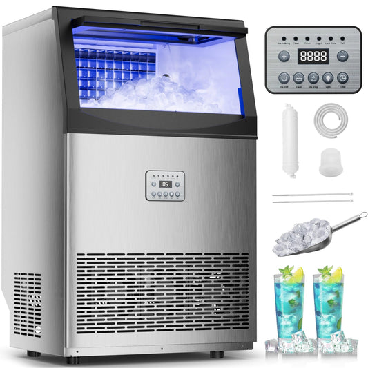 Mountman Commercial Ice Maker,110 lbs/24H,Stainless Steel Ice Machine with 33 lbs Storage Capacity,50 Cubes in 14 Mins,Water Filter,Under Counter/Freestanding Ice Makers for Home,Restaurant,Bar,Cafe