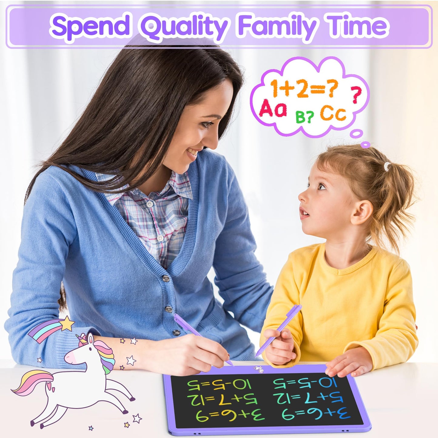 LCD Writing Tablet for Kids 12 Inch, Learning Toys Drawing Pad for Boys Girls, Erasable Doodle Board for Toddlers 3 4 5 6 7 8 Year Old Travel Essentials, Christmas Birthday for Kids - Purple