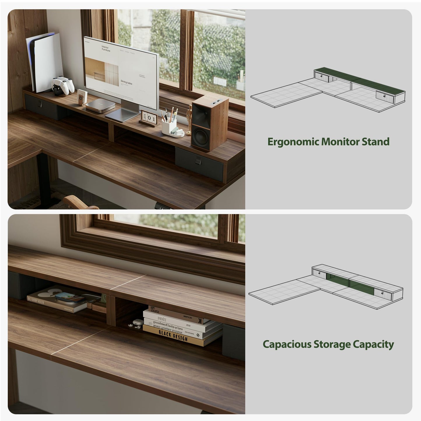 Agilestic 63 x 55 INCH L Shaped Electric Standing Desk with 2 Drawers, Ergonomic Adjustable Height Desk with Storage, Corner Desk Sit Stand up Computer Table for Work Office Home, Dark Wlalnut