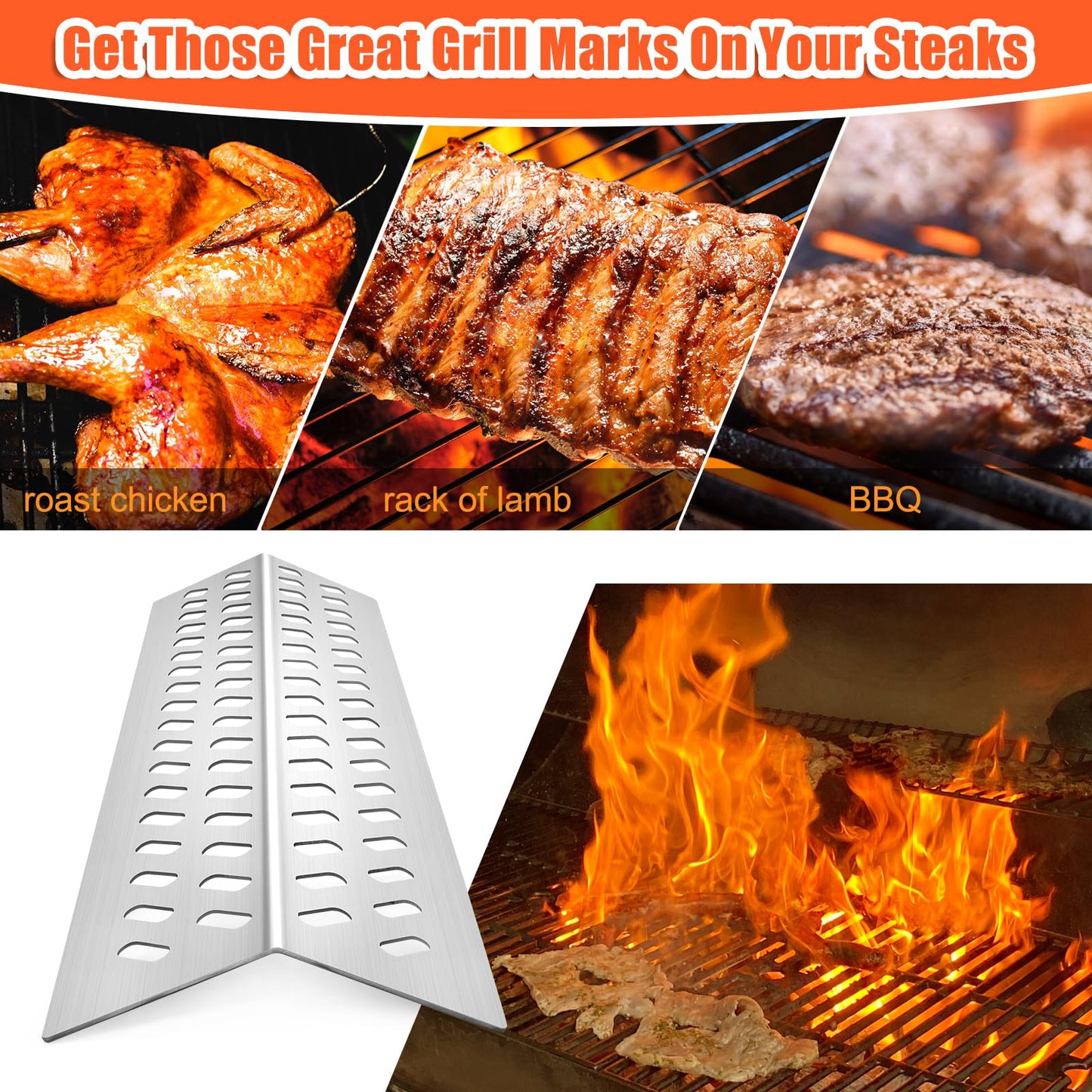 LPTNFRTN Stainless Steel 5pcs 16631 Flame Tamer Flavor bar and 4pcs 16520 Heat Plate Shield with 5 pcs 16516 Burners for Bull Grill Replacement Parts,for Blaze Lion Cal Flame G Series 5 Burner Grill