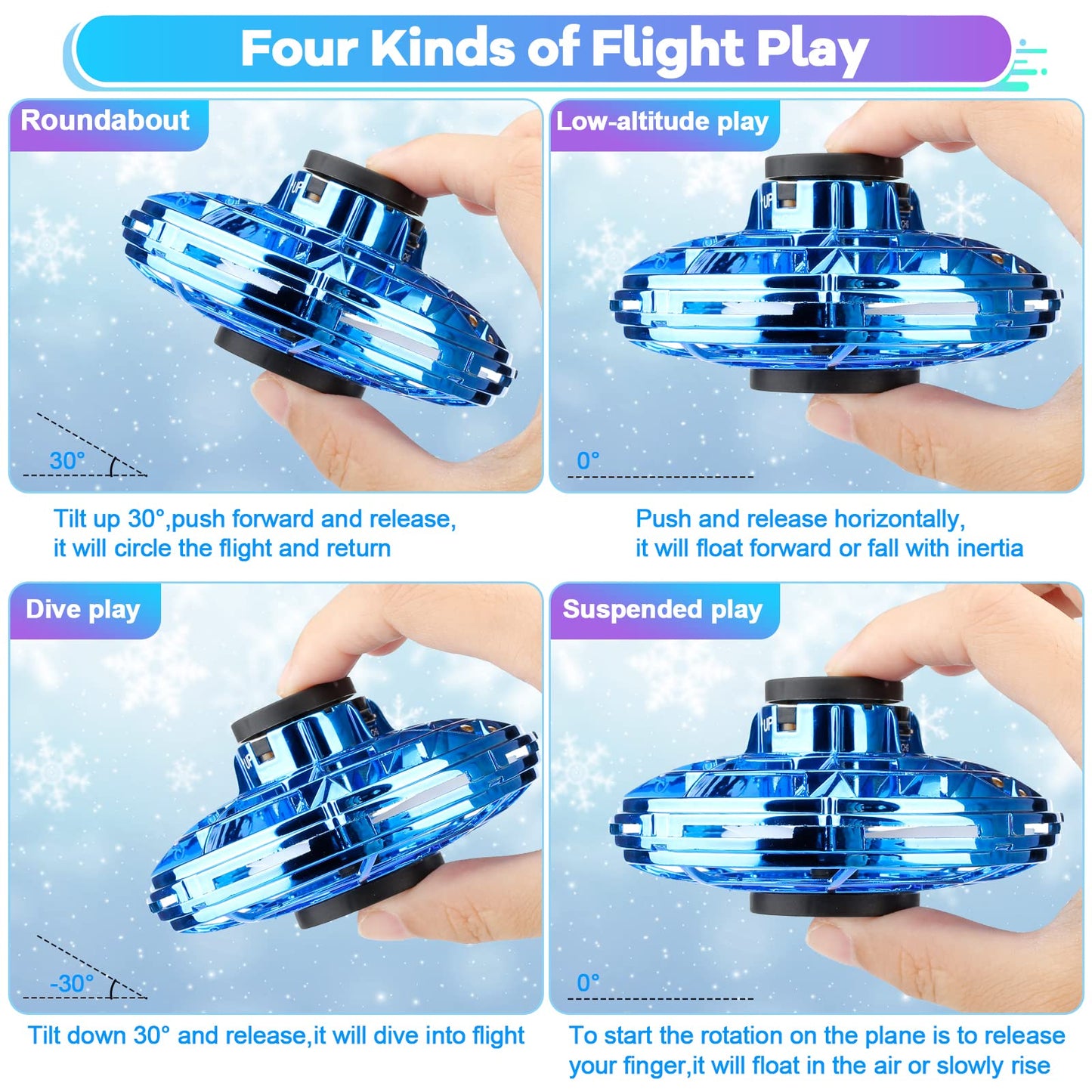 Vantexi Drone for Kids Flying Toys, 2026 Upgrade LED Fidget Spinner, Hand Operated Fidget Flying Spinner Toy for Indoor Outdoor, Christmas Birthday Gifts for 6 7 8 9 + Year Old Boys Girls (Blue, ABS)