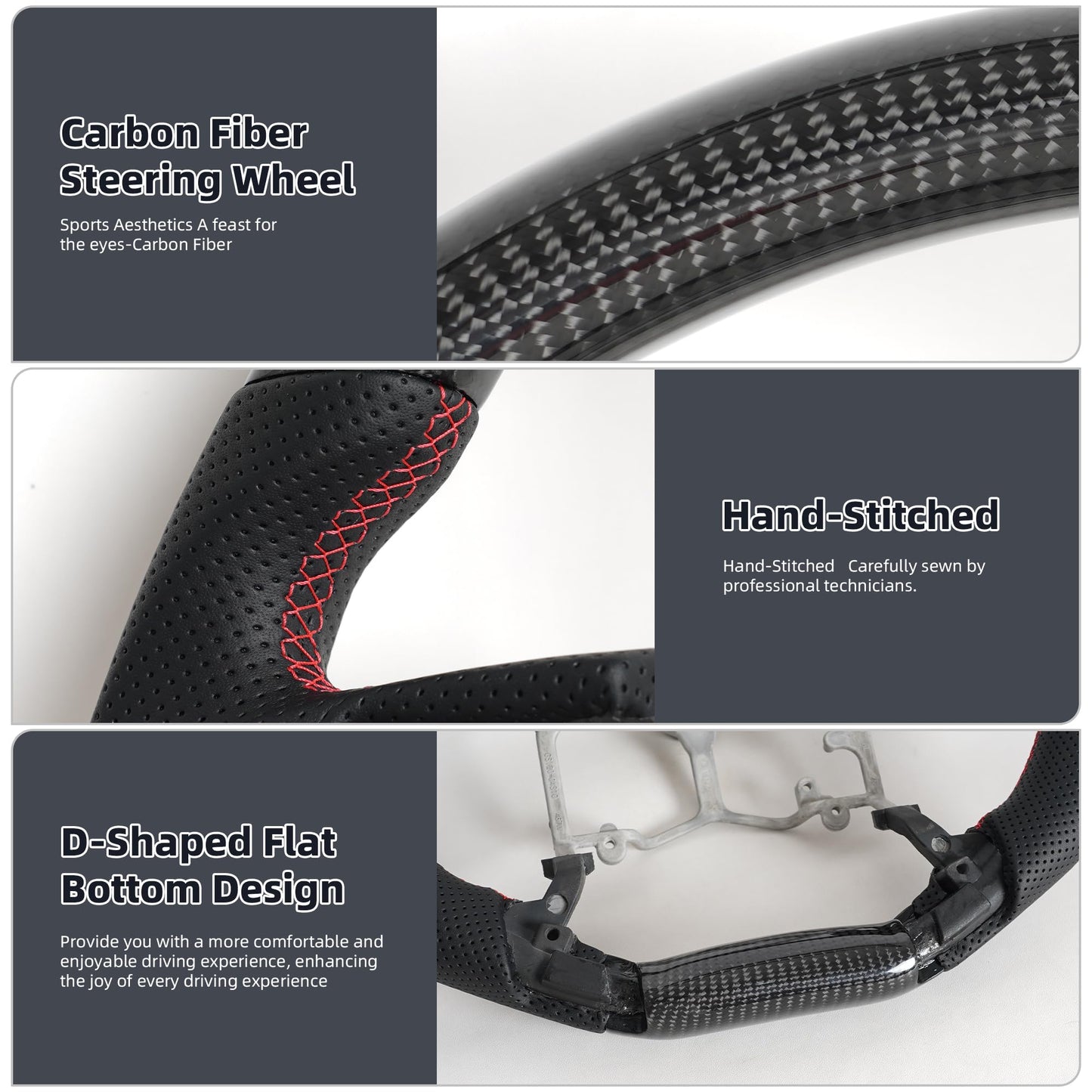 Real Carbon Fiber Steering Wheel for Toyota Prado LC150 2010-2017/Tundra 2014-2021/Tacoma 2012-2023/4Runner 2010-2024 Steering Wheel D-Shaped Flat Bottom Nappa Perforated Red Positioning Line