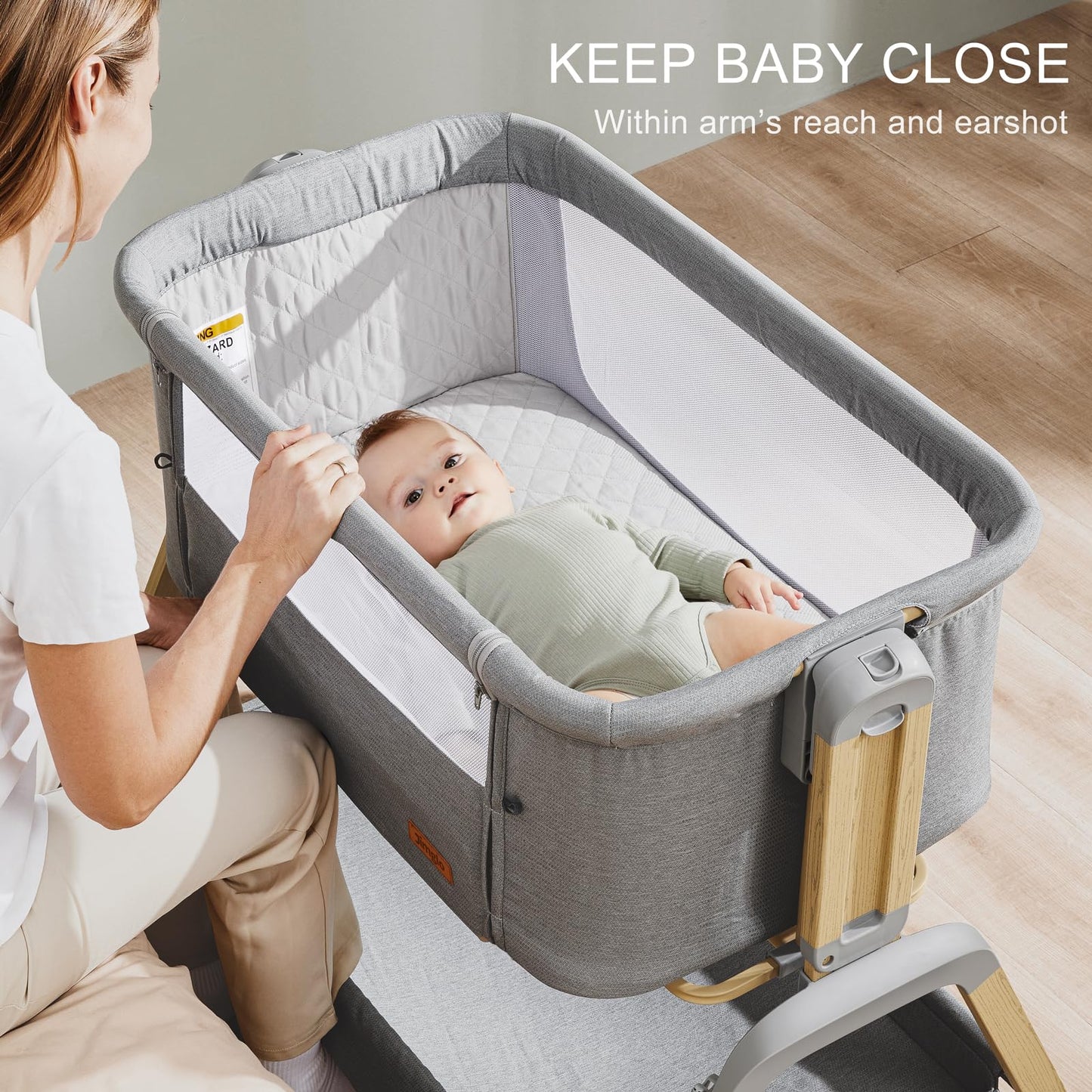 Jimglo 3 in 1 Baby Bassinet, Rocking Bassinets with Comfy Mattress and Wheels, Adjustable Height Bassinet Bedside Sleeper, Easy Folding Portable Crib for Newborn (Grey)