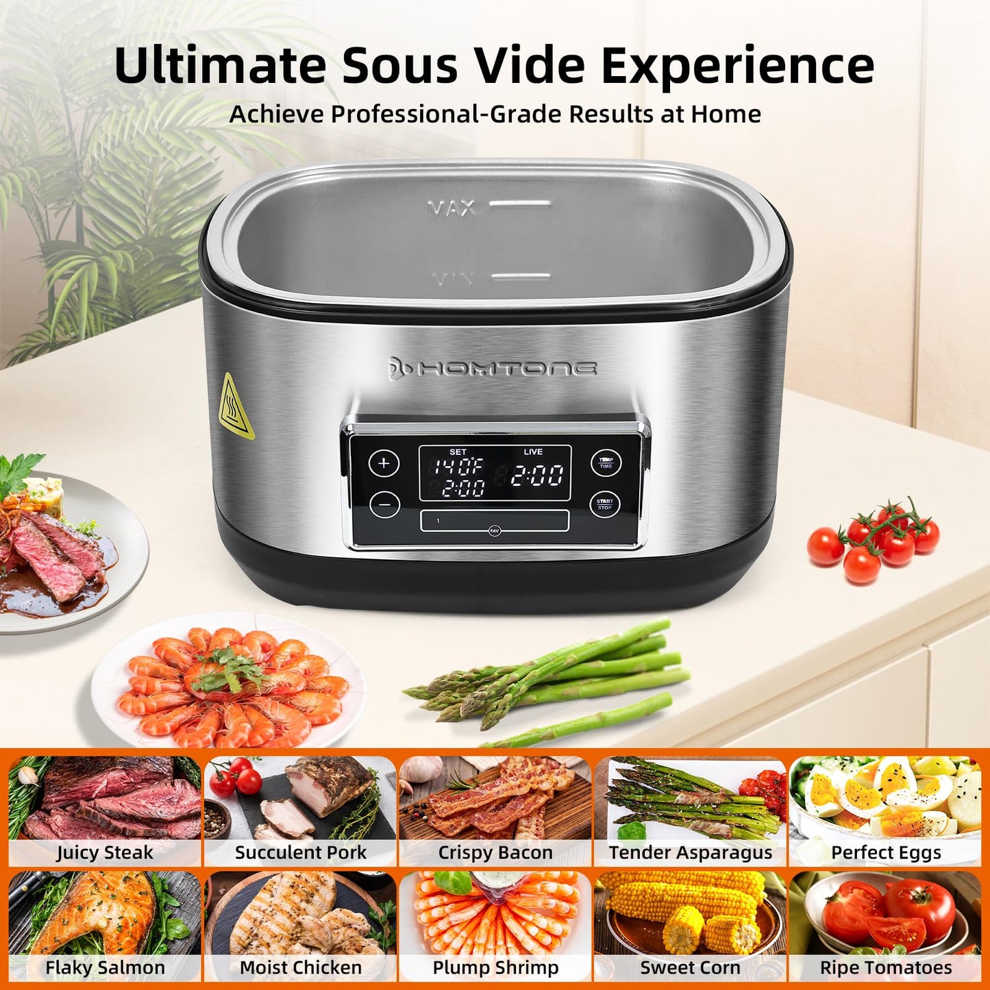 Homtone Sous Vide Cooker, 8 Quart Suveed Cooking Machine, Temperature Control Stainless Steel Sous Vide, Sous Vide Precise Cooker with Timer, Sousvide for Steak/Seafood/Poultry/Vegetables/Eggs