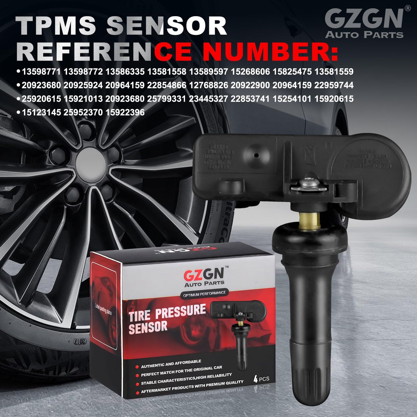 GZGN Pre-Programmed TPMS Sensor 13586335 GM 315Mhz Tire Pressure Monitoring Sensor Compatible with Chevy Silverado GMC Cadillac Buick Pontiac Saturn Hummber Saab OE#13598771 13598772 13581558 4 Pack