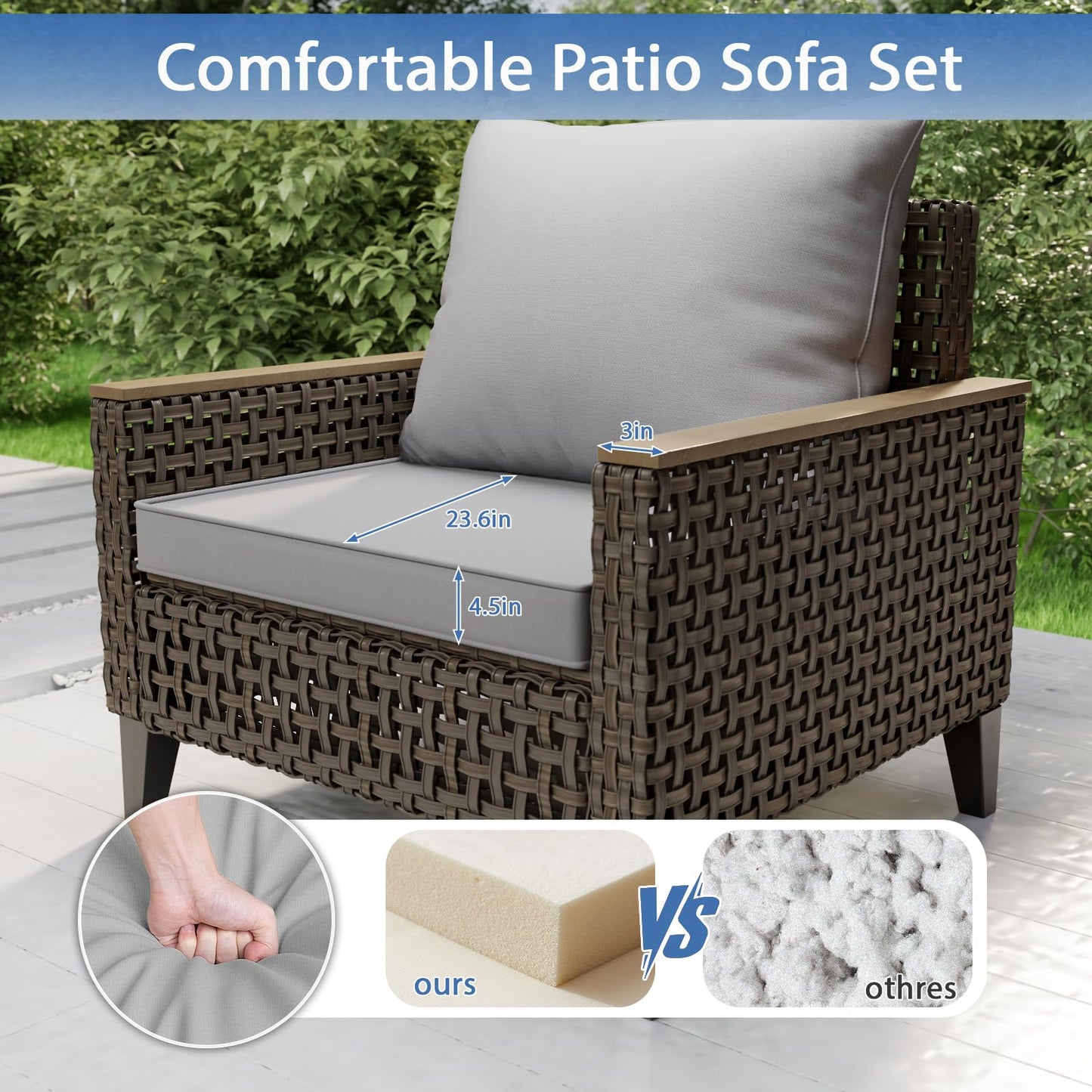 Broivira 7 Piece Patio Furniture Set, All-Weather Wicker Rattan Outdoor Sectional Sofa Set with High Backrest and Thick Cushions for Garden, Porch, Poolside, Grey