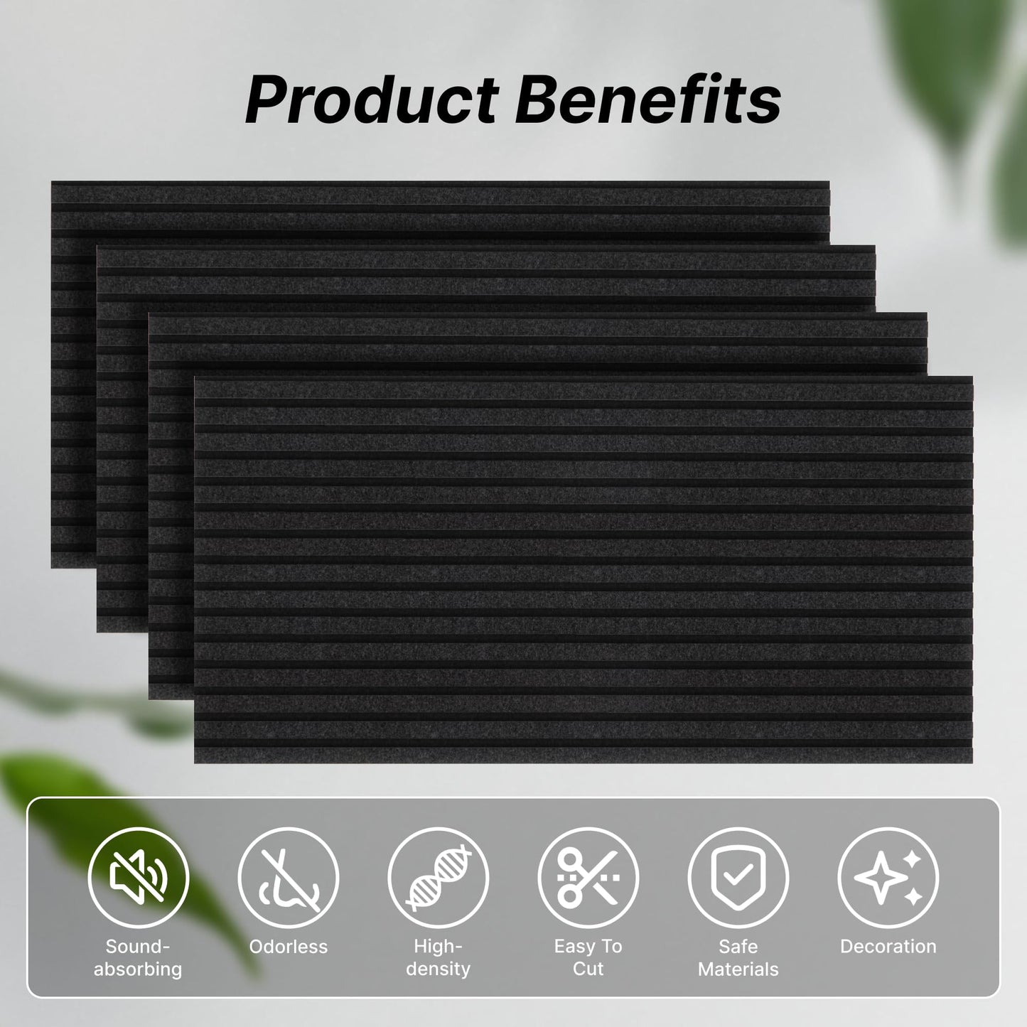 Coolfat 4-Pack Dual-layer Thickened Acoustic Wall Panels Self-adhesive, 47"x23.6"x0.72" High Density Large Soundproof Panels for Walls, Peel and Stick Panel, Interior Wall Décor, Black
