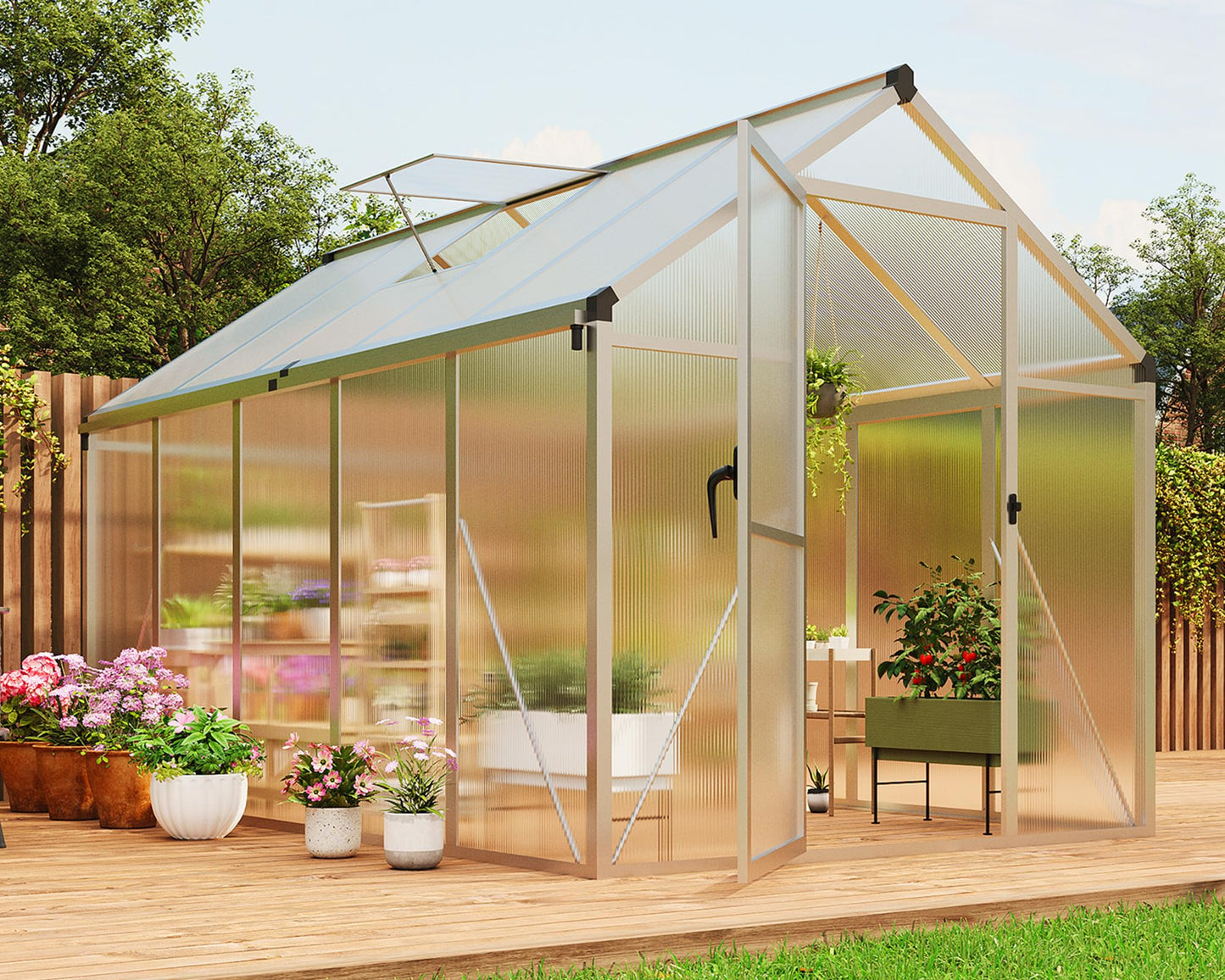 6 x 10 ft Greenhouse, Greenhouses for Outside, Polycarbonate Greenhouse with Aluminum Frame, Lockable Door and Ajustable Roof Vent for Backyard, Green Houses for Outside Garden Backyard, Patio