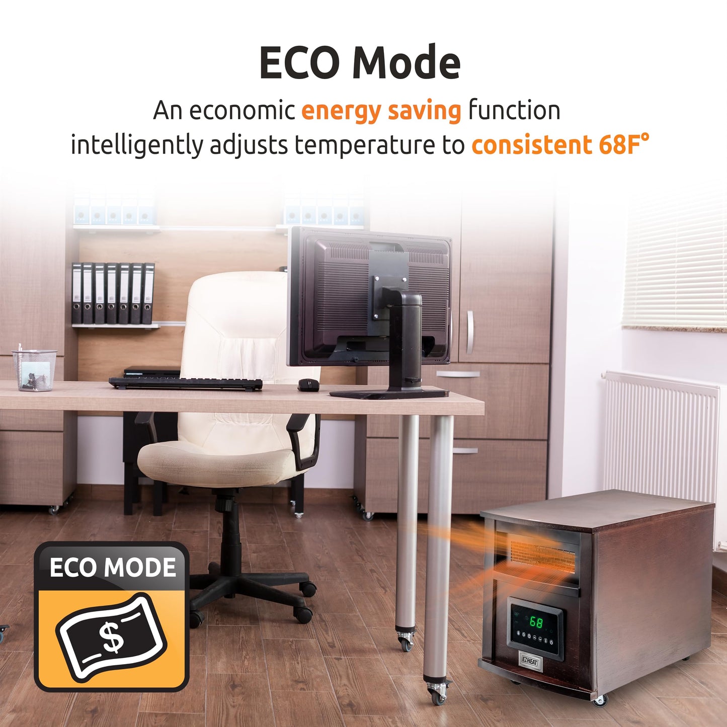 EZ-HEAT 1,500-Watt 18 inch Cabinet Space Heater with Remote Control, USB Charging Ports, Timer Function, Tip Over Switch & Overheat Protection, MT0018N8