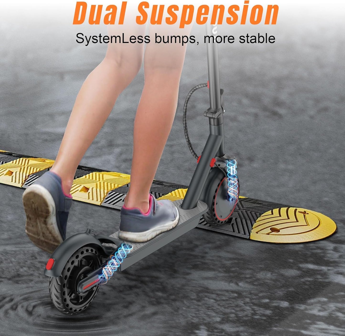Electric Scooter for Adults with Dual Suspension System - 8.5" Solid Tires, 350W Brushless Motor, Up to 19 MPH Speed, 15 Miles Long Range, Double Braking Folding Fast E-Scooter, App Control