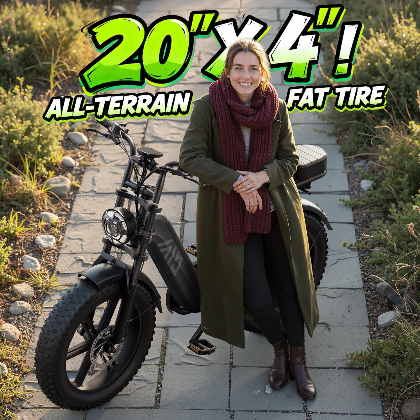 TST Electric Bike for Adults, 1500W Peak Motor Ebike with 48V 15Ah Built-in Battery, 60 Miles Range 28 MPH Electric Bicycle, 20" Fat Tire Step-Thru E Bike with Rear Seat, Rear Footrest