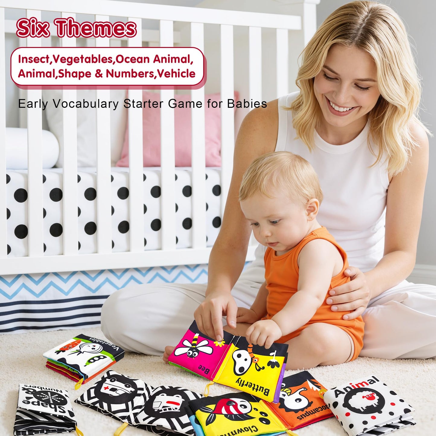 6 PCS High Contrast Black and White Crinkle Cloth Books for Infants 0-3 3-6 Months, Tummy Time Soft Book,Montessori Sensory Toys for Brain Development, Baby Educational Toys Gift for Boys Girls